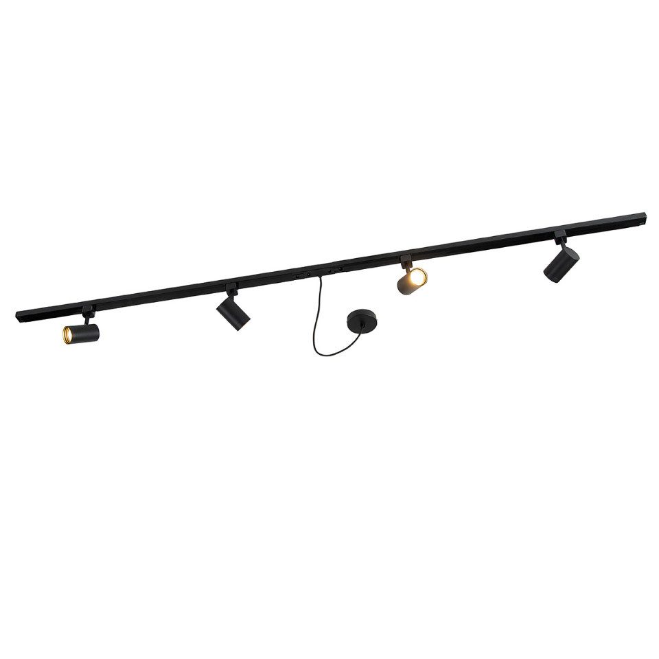 Qazqa Schienensystem-Sets Jeana, ohne Leuchtmittel, GU10, Schwarz, Modern, Stahl, Deckenstrahler 4-flammig