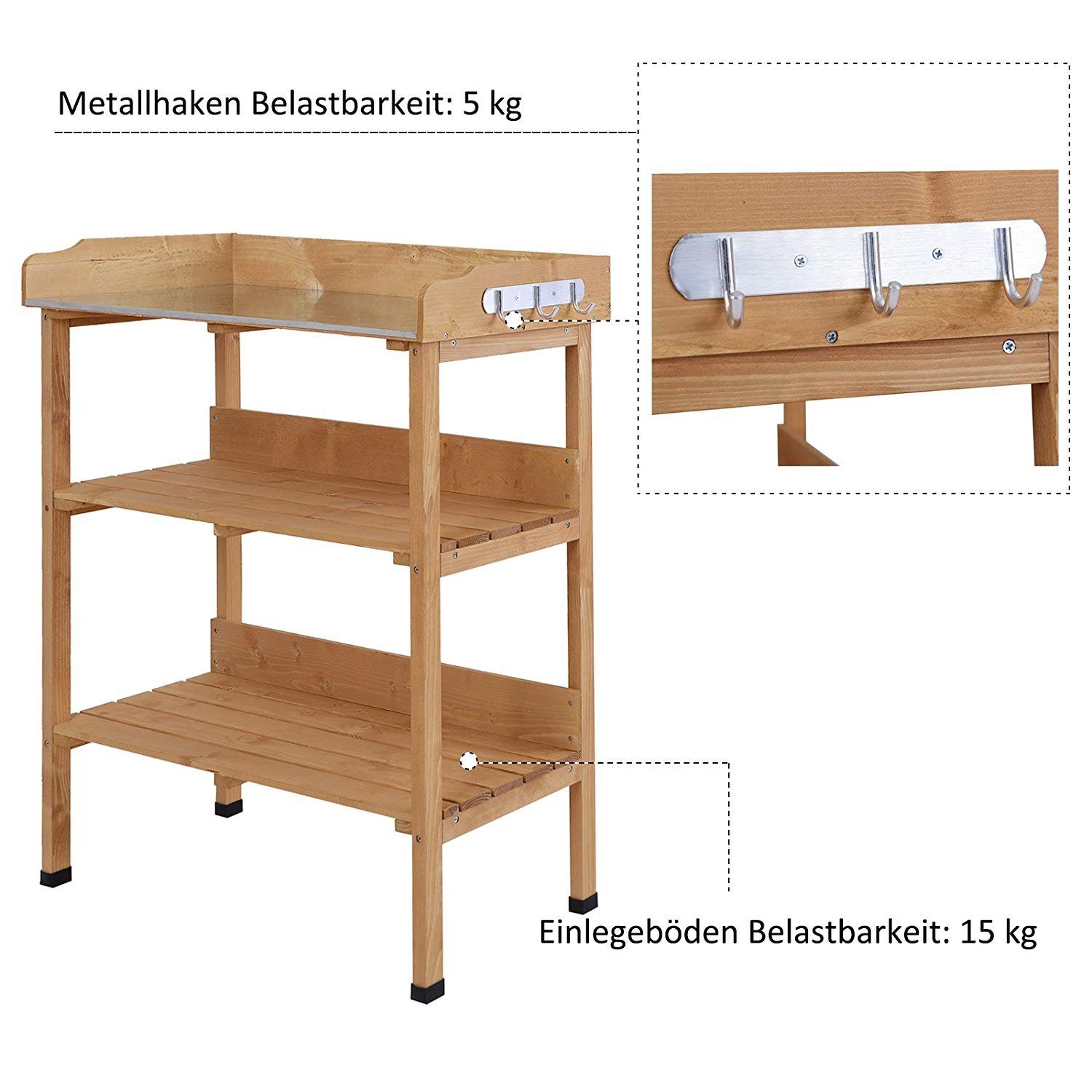 Outsunny Pflanztisch Gärtnertisch mit Metall-Arbeitsfläche