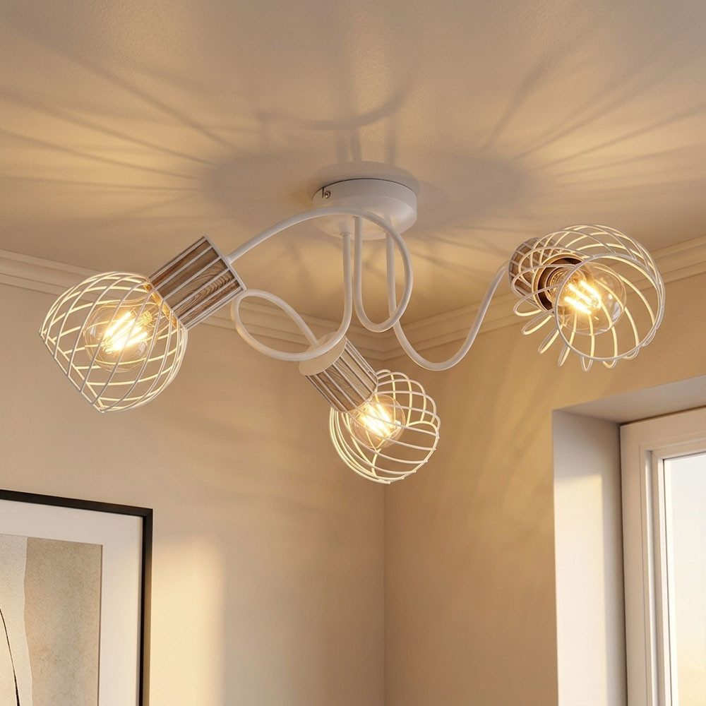 GLOBO LIGHTING Deckenspot, Leuchtmittel nicht inklusive, Deckenlampe Rondell Deckenleuchte Metall Holz weiß Wohnzimmerlampe