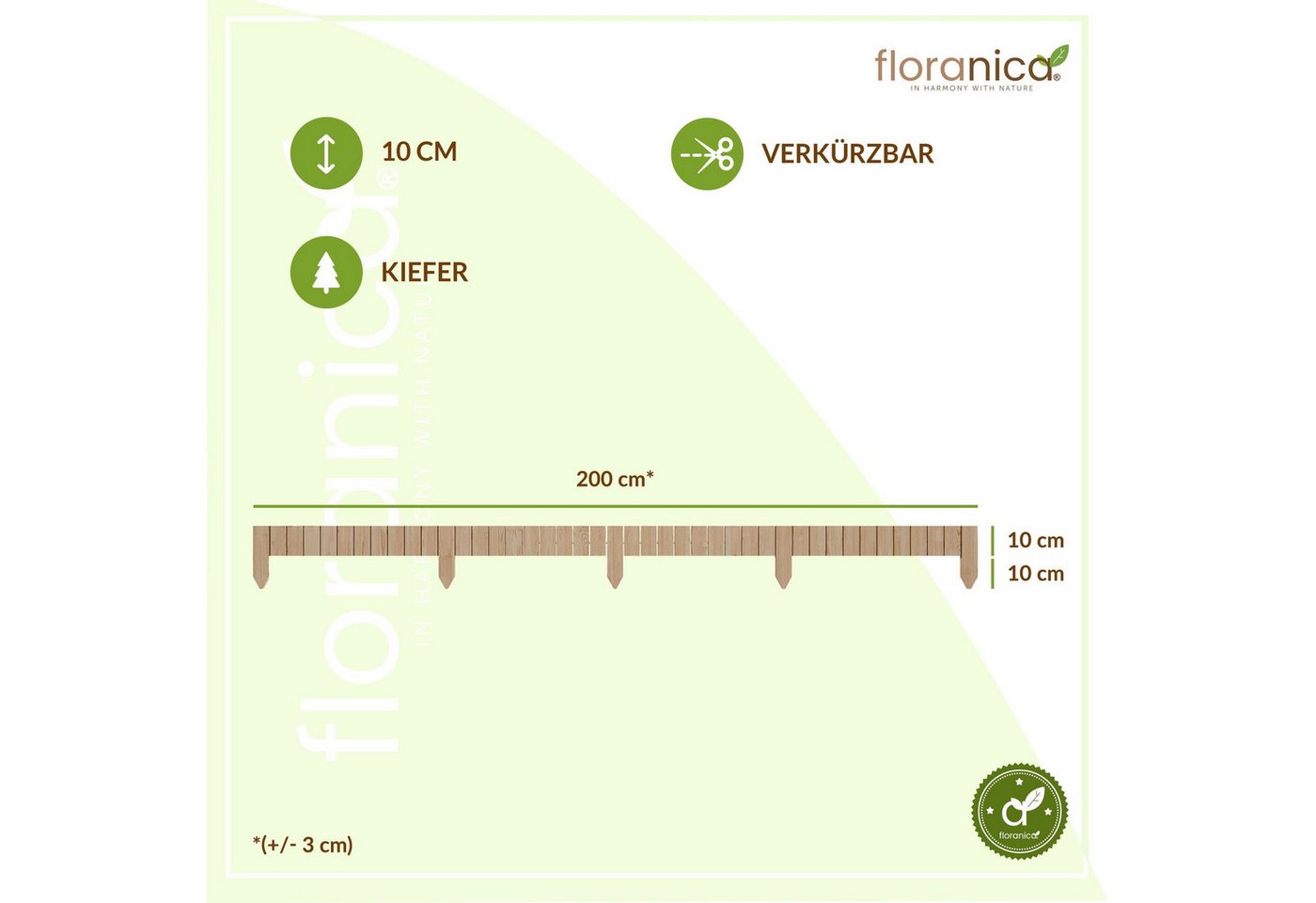 Thumbnail - Floranica Palisade Beeteinfassung Flexibler Rollborder Rasenkante Beetumrandung Palisade, LxH: 200x10 cm, Unbehandelt, f...