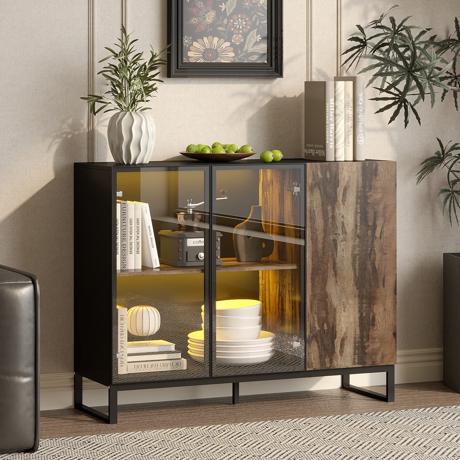 FUFU&GAGA Sideboard mit Beleuchtung 8 Farbe + Hochglanz-Finish günstig online kaufen