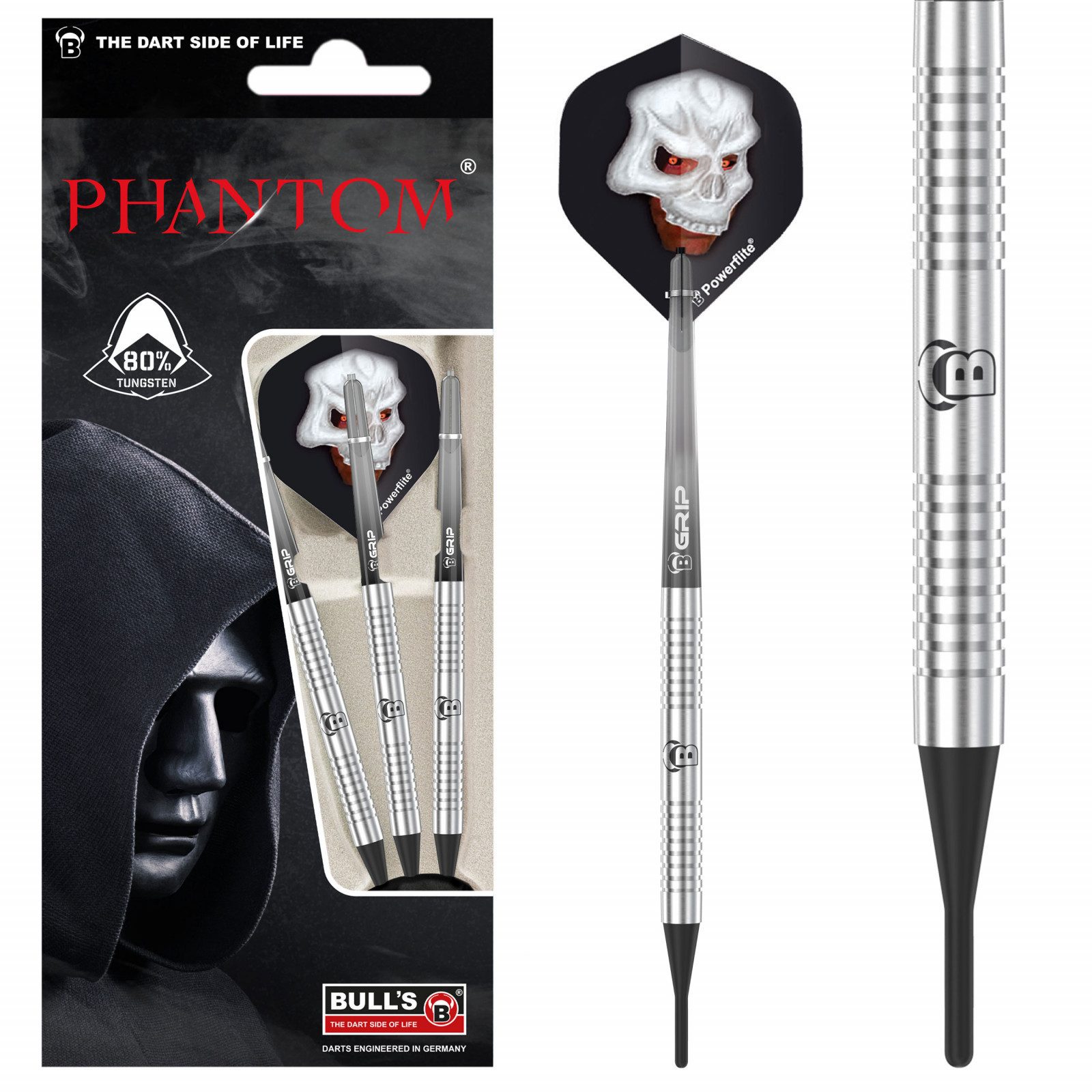 Softdarts Bull´s Phantom PT2, 80% Tungsten, Softdart, 18g., Silber