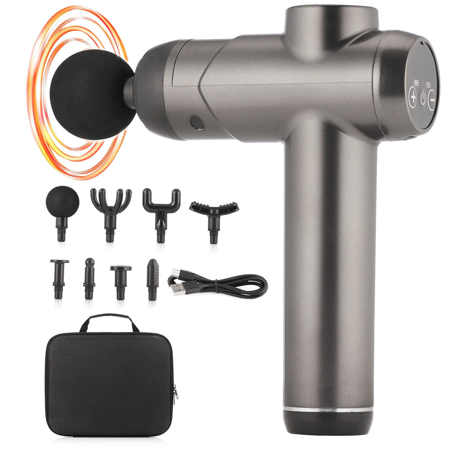 LOVONLIVE Massagepistole Multifunktionsmassagegerät, LED-Touchscreen, Muskelmassage, 10-teiliges Set, 8 x Massageköpfe, 1 x elektrische Massagepistole, 1 x USB-Ladekabel, 99 verschiedene Geschwindigkeiten, 8 austauschbare Massageköpfe