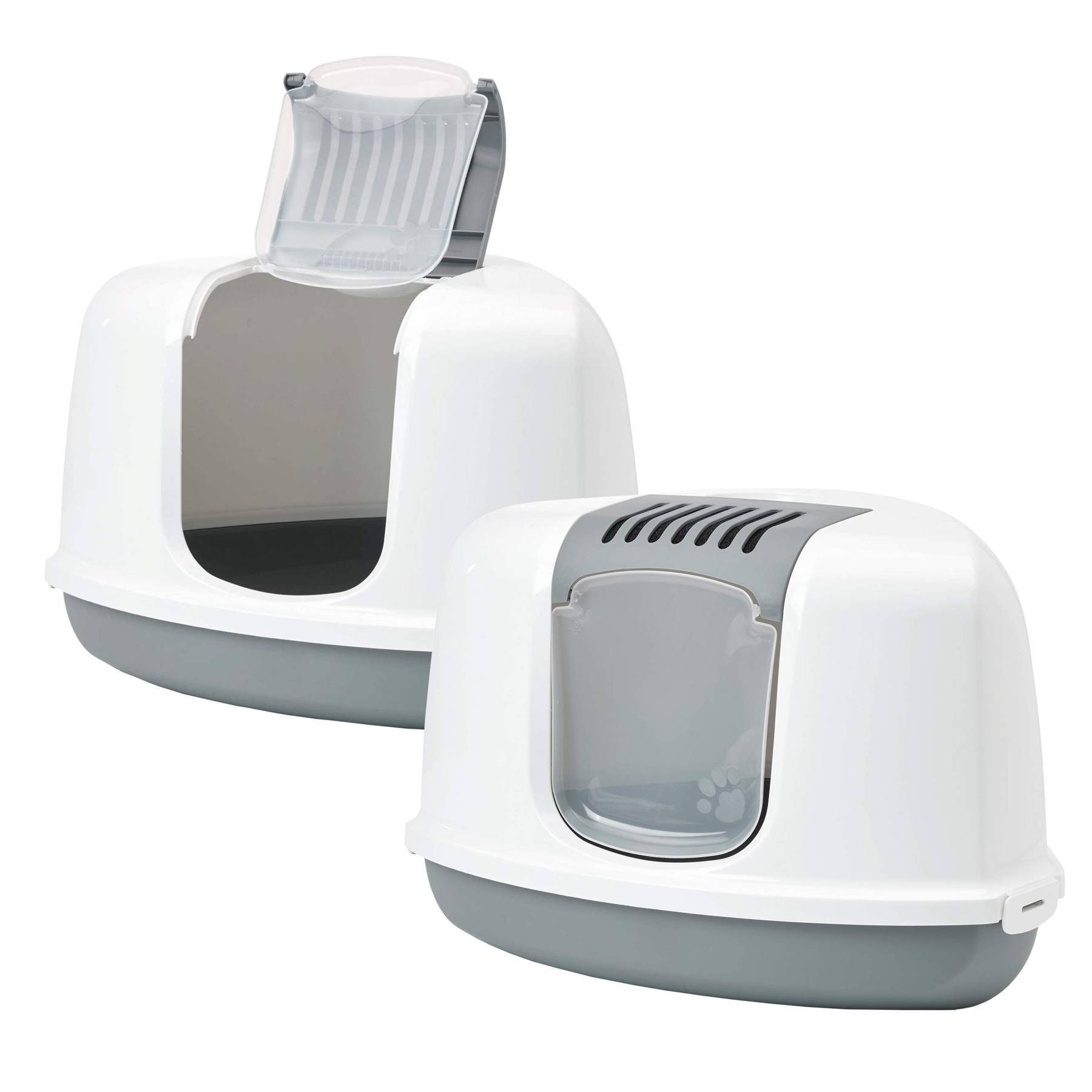 PETGARD Katzentoilette 2er Sparpack Katzentoilette, Eck-Toilette NESTOR CORNER weiss-grau