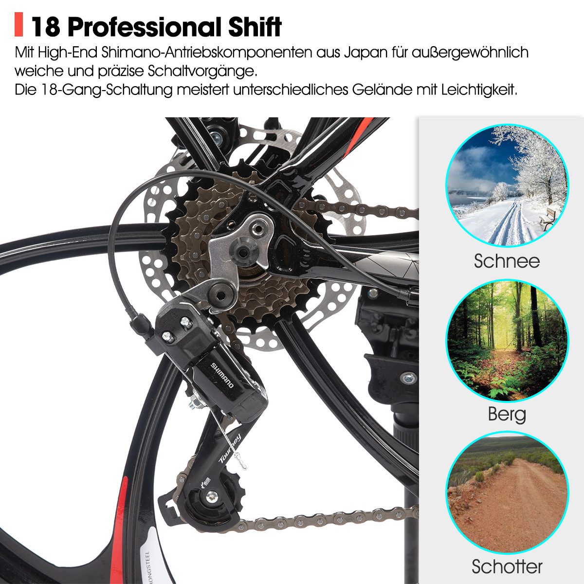 HILAND Mountainbike 26 Zoll Mountainbike für Erwachsene für Männer, Frauen, Studenten, 3-Speichen-Räder, 18-Gang, mit Schutzblechen, Doppelscheibenbremsen