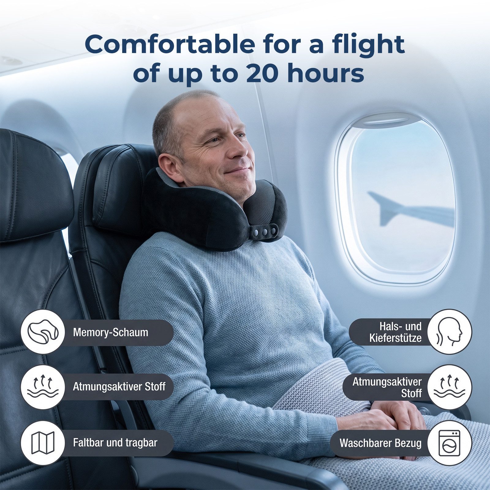 AKKEE Nackenhörnchen Nackenkissen aus Memory-Schaum, Reisekissen für Flugzeuge, mit Schlafmaske