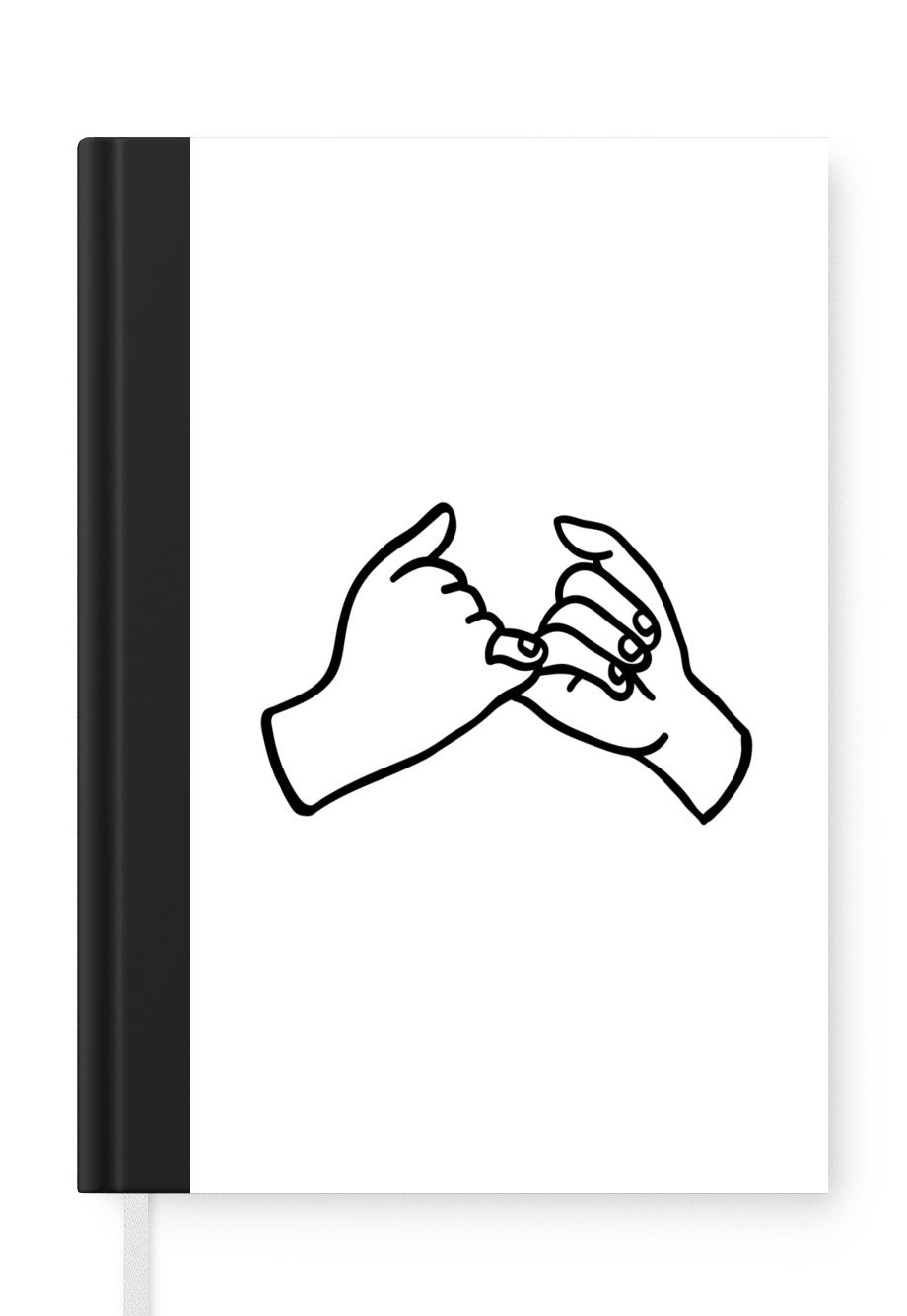 MuchoWow Notizbuch Schwarz-Weiß-Illustration von Händen, die ein rosa Versprechen geben, Journal, Merkzettel, Tagebuch, Notizheft, A5, 98 Seiten, Haushaltsbuch