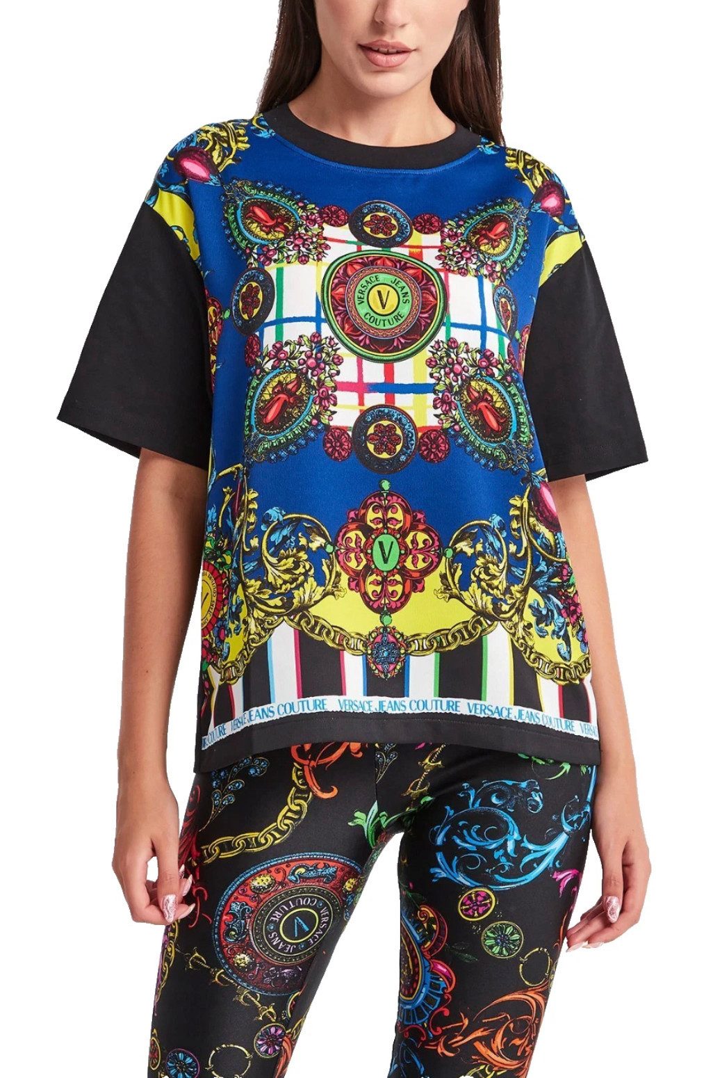 Versace Print-Shirt Damen Barock T-Shirt Bluse Multicolor Statement aus Far günstig online kaufen