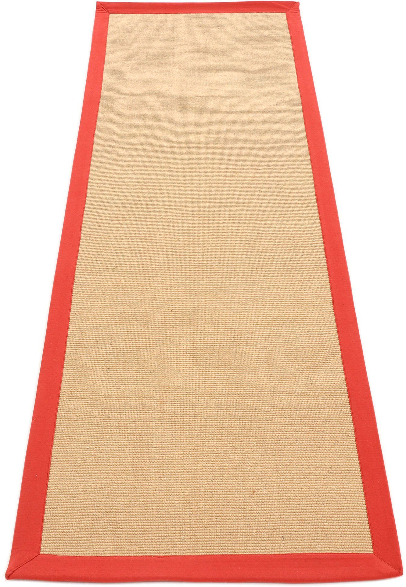 Läufer Sisal, carpetfine, rechteckig, Höhe: 5 mm, mit farbiger Bordüre, Anti Rutsch Rückseite rot | Schmutzfangläufer