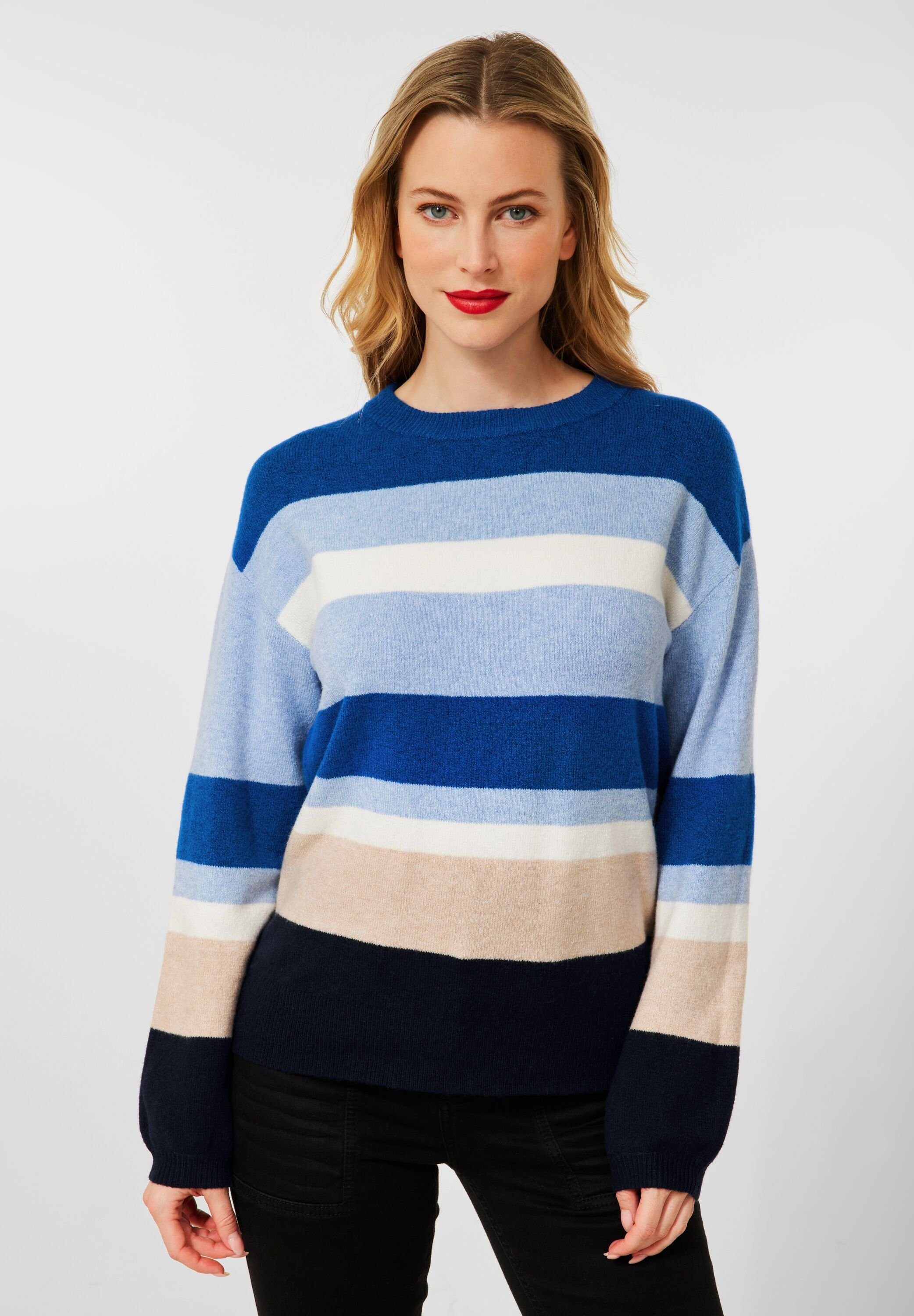 Streifenpullover Street One Gestreifter Strickpullover in Deep Blue