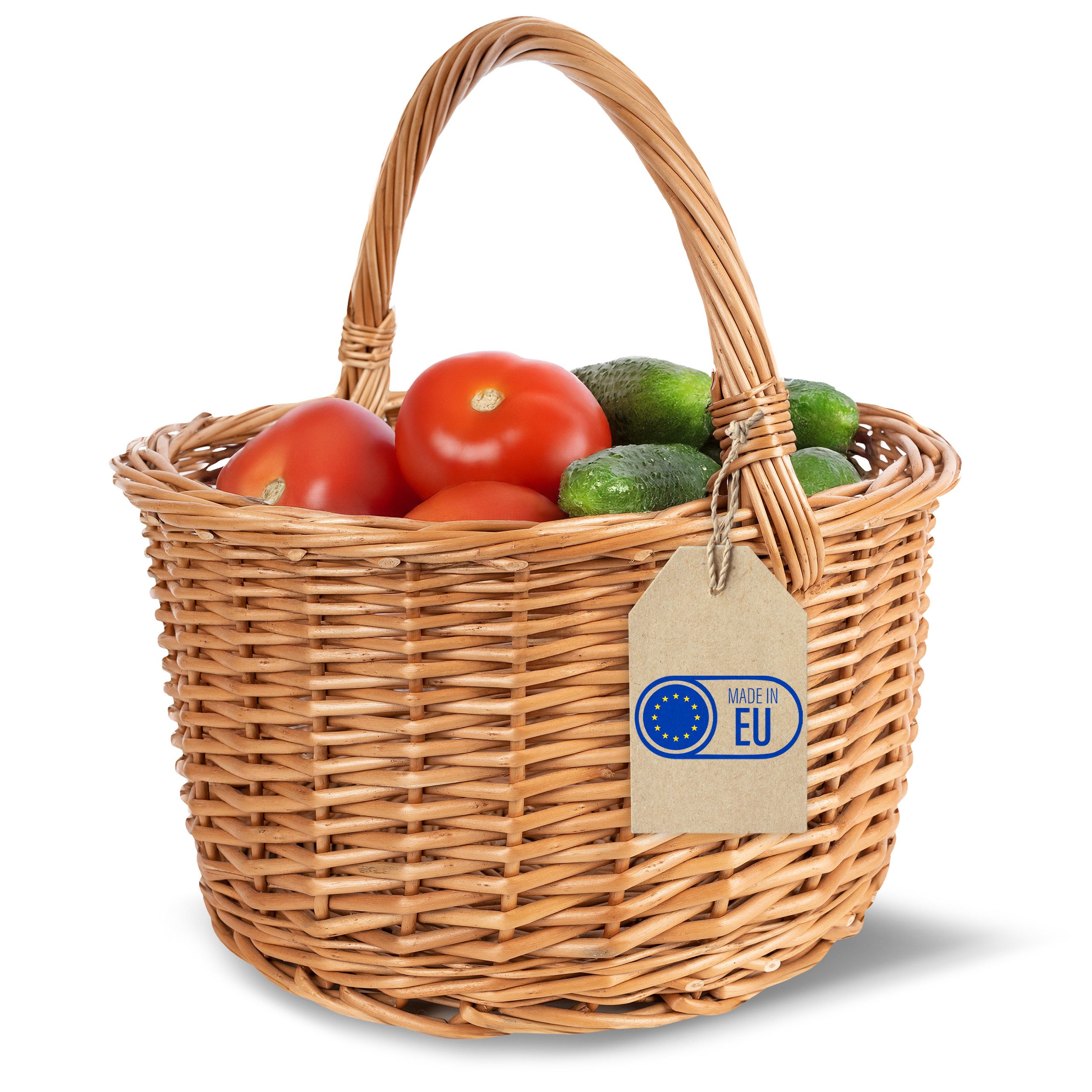 Creative Home Weidenkorb Weidenkorb mit Henkel, 35 x 35 x 36 cm (2 cm) Groß und Leicht, Handgeflochten, Einkaufskorb, Präsentkorb, Obstkorb, Picknickkorb