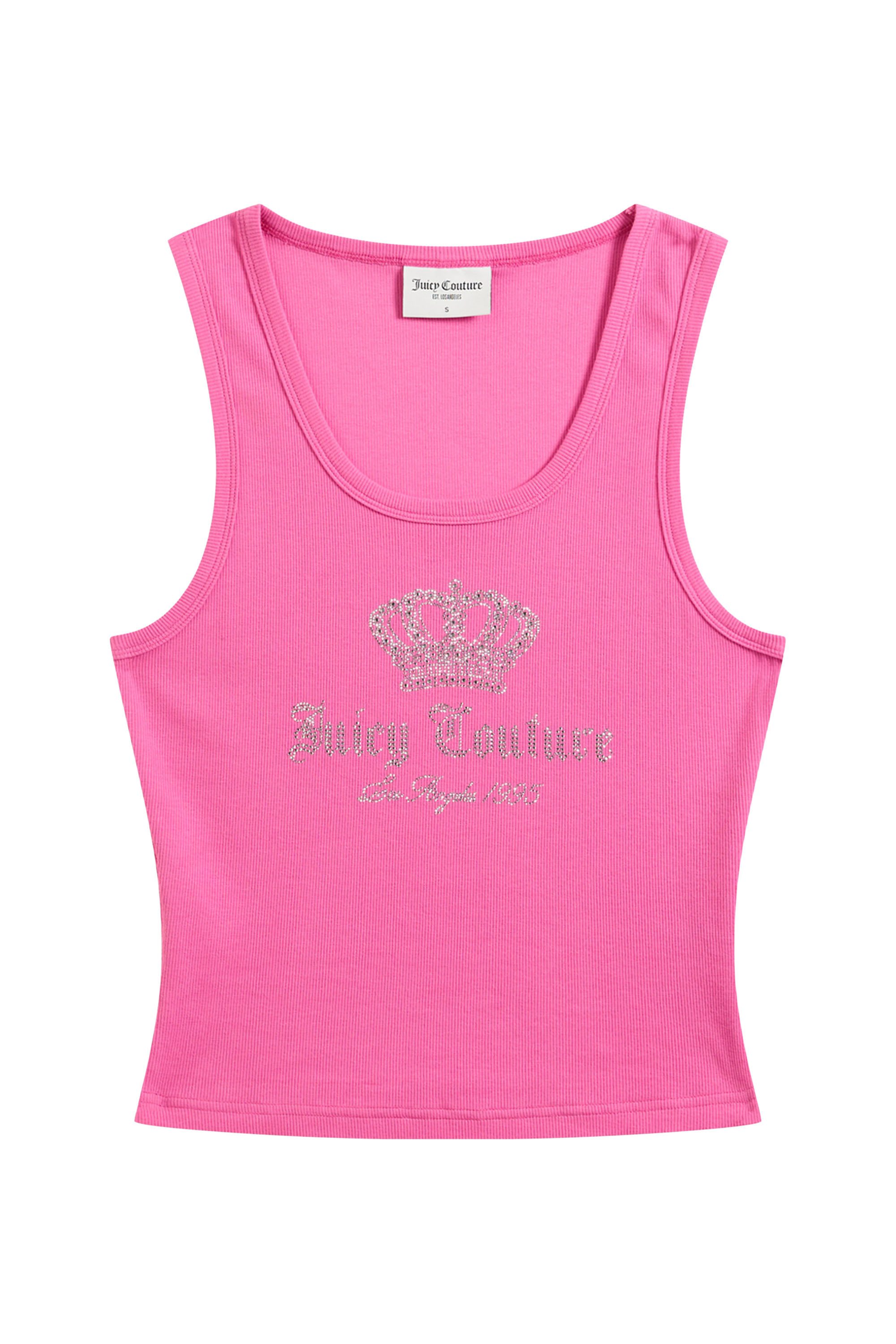 Juicy Couture T-Shirt GOTHIC CROWN VEST. Damen T-Shirt Damen, Schriftzug, Sportshirt, Trägertop, mit Glitzer, Sale