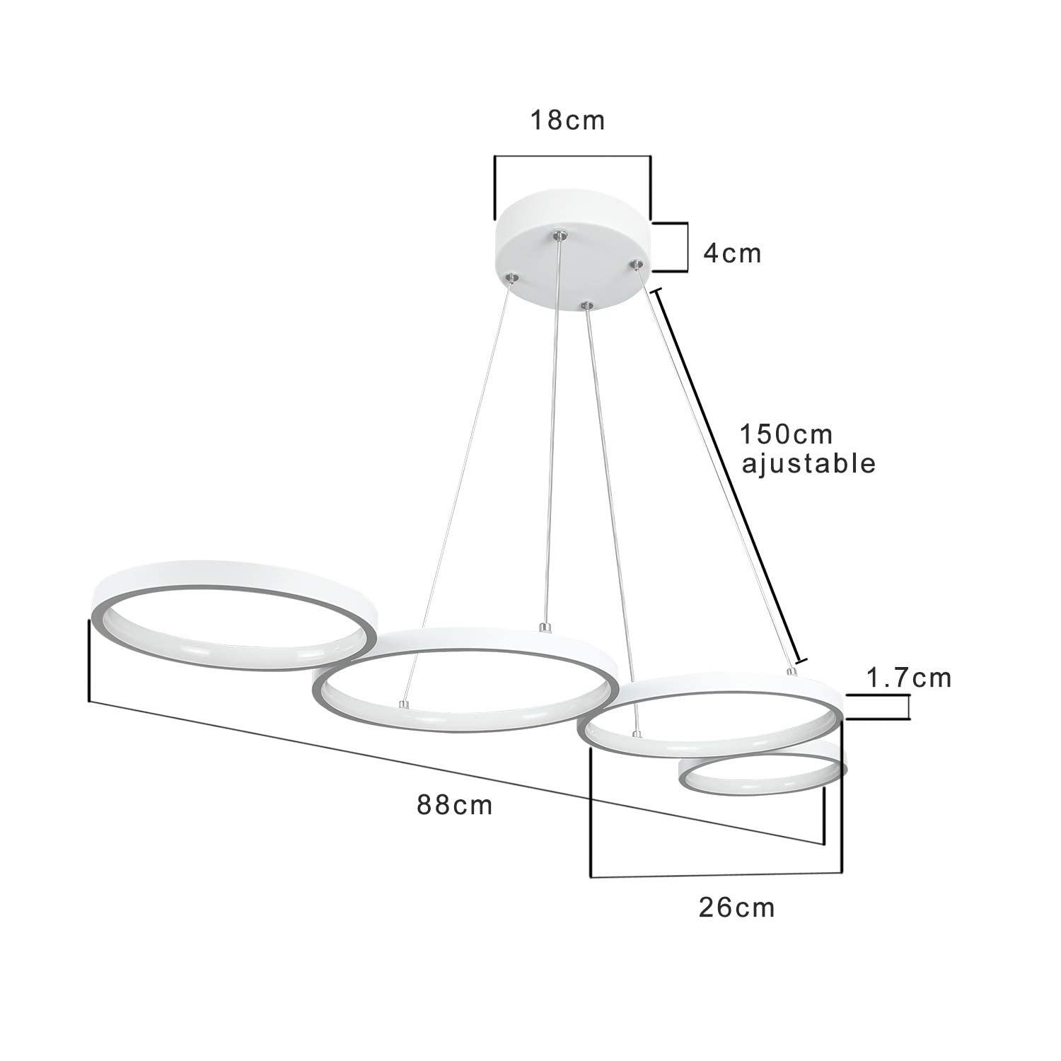 Nettlife LED Fernbedienung, Dimmbar W mit 54 Pendelleuchte höhenverstellbare Weiß Esstisch