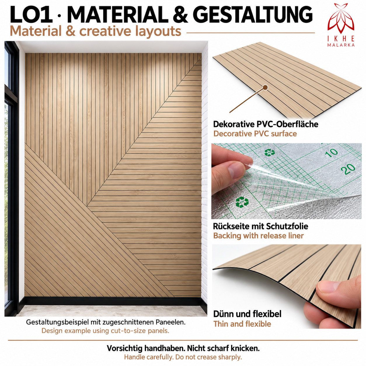 IKHEMalarka Wandpaneel Lamellen Selbstklebend 100x60 cm – PVC + PE-Schaum, 2,8 mm, Betonoptik, BxL: 60x100 cm, 0,6 qm, (1 Paneel = 100 × 60 cm (0,60qm) Tapete M – Bild 3 von 5
