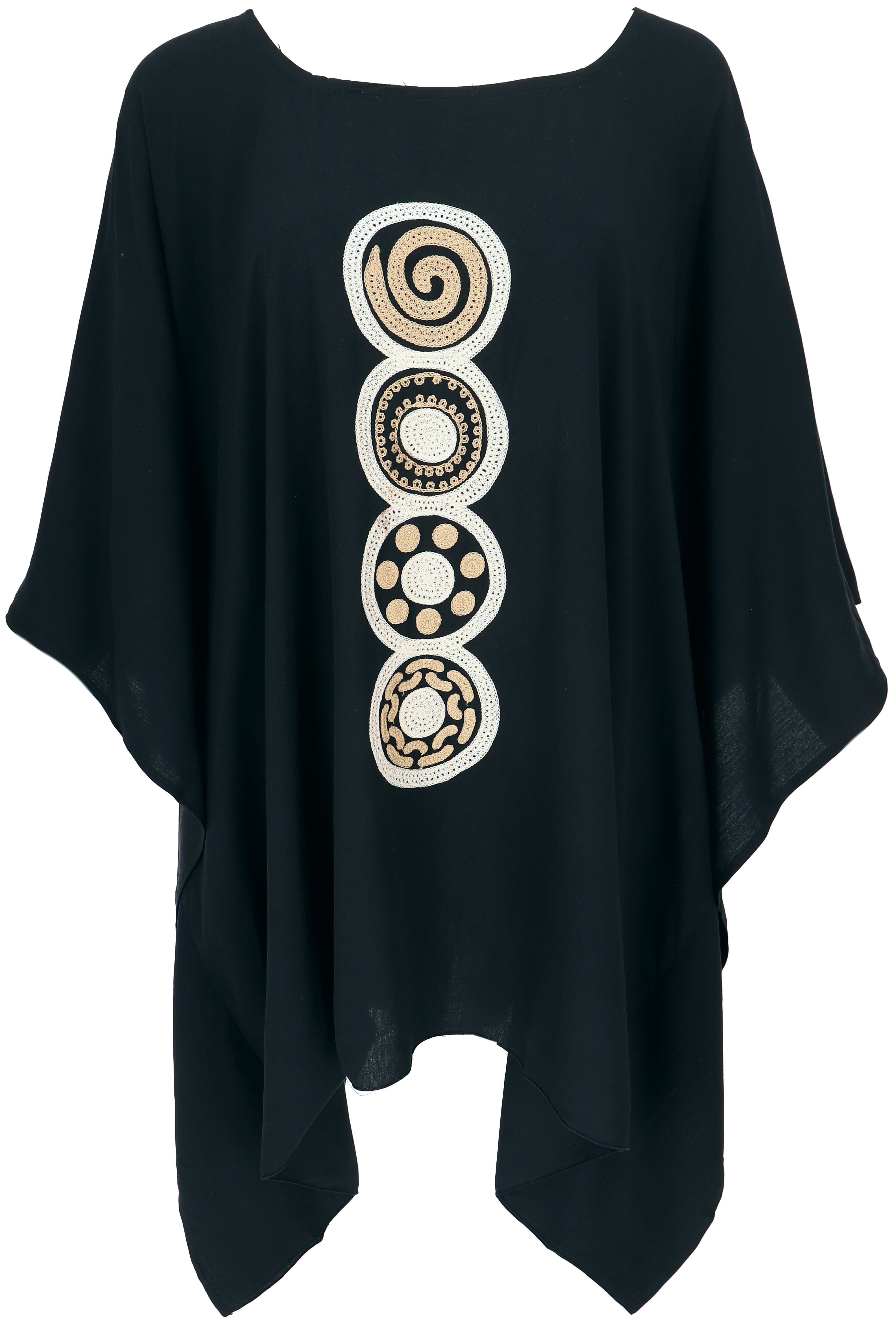 Guru-Shop Longbluse Besticktes Hippie Ponchokleid, Minikleid.. alternative Bekleidung schwarz