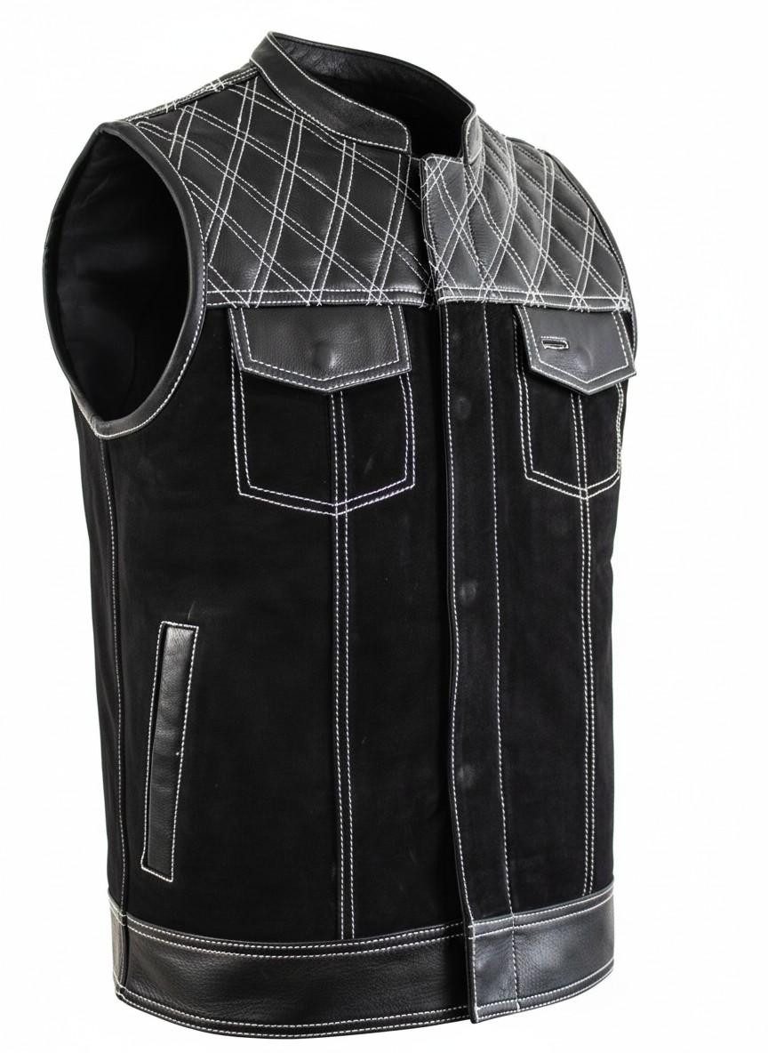 MDM Lederweste Custom Biker Lederweste Nubuk mit Reißverschluss Hunter Bikerweste