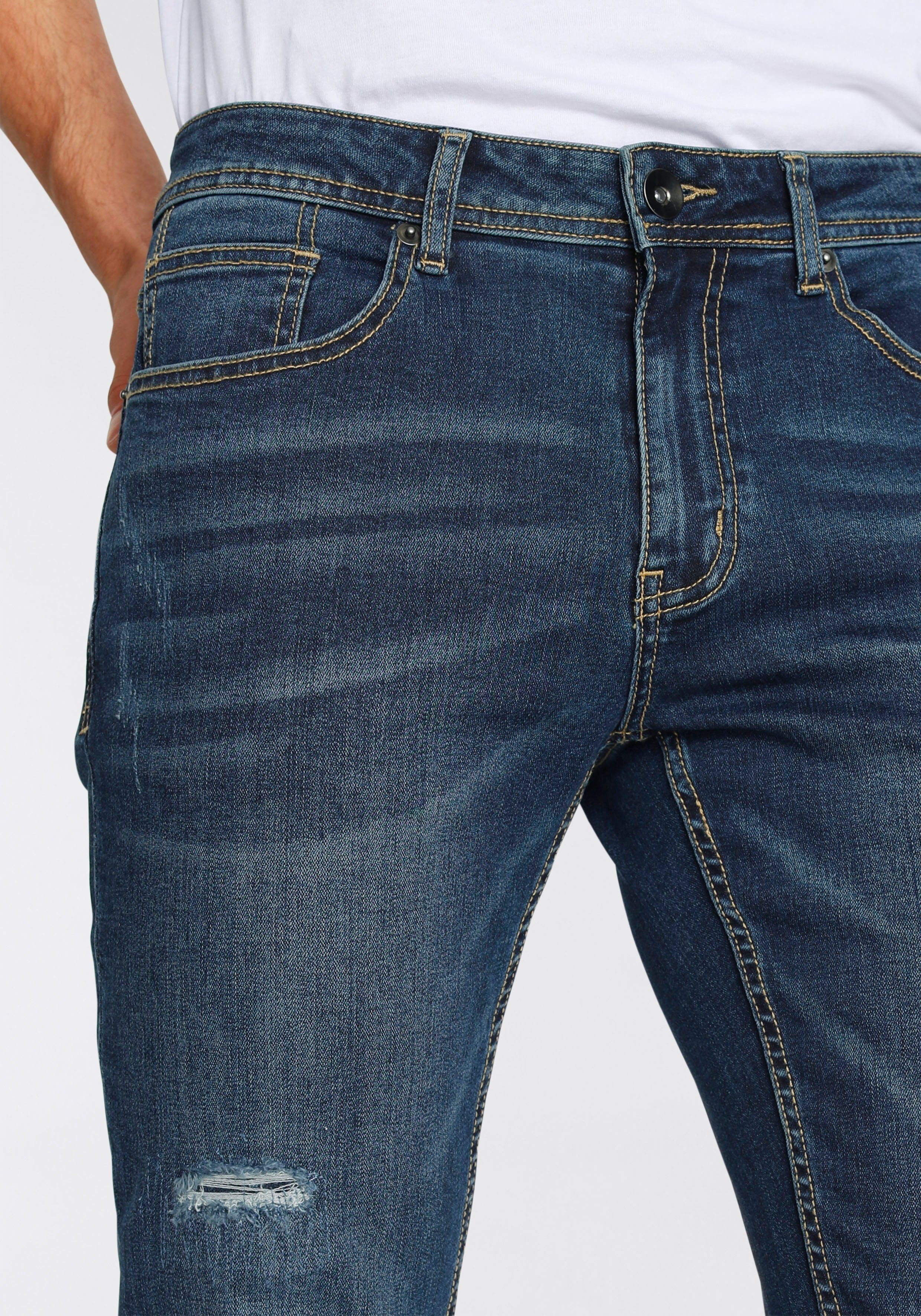 AJC Straight-Jeans mit Abriebeffekten an Beinen den blue dark