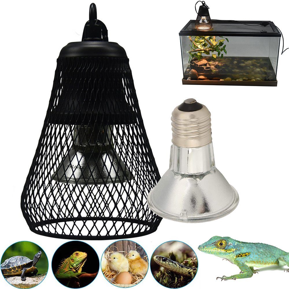 Infrarot-Wärmestrahler Pet Reptil Wärmelampe, Aquarium Heizlampem, mit Sicherheitskäfig