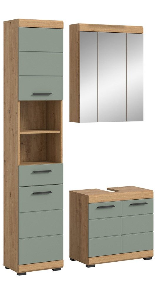Badmöbel-Set Badezimmer-Set Scout 2, Salbei / Artisan Eiche, 3-teilig, optional