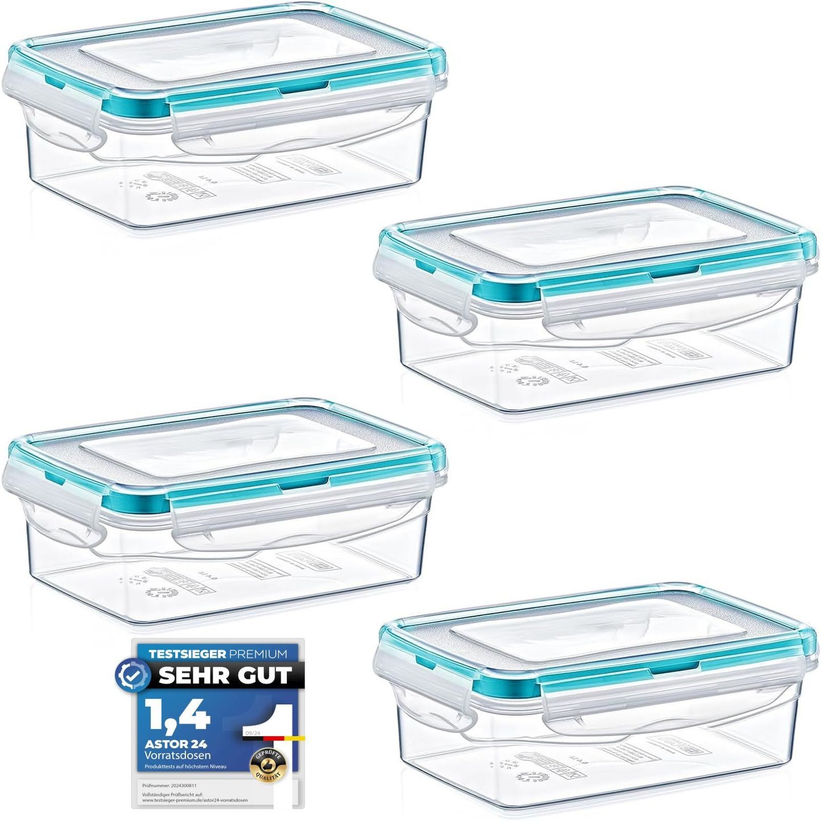 astor24 Frischhaltedose Frischhaltedosen Set mit Deckel Vorratsdose Gefrierdose Kunststoff, (4er Set, ineinander stapelbar, 4er Set Frischhaltedosen 480 ml mit Deckel), 480 ml, 100% Luftdicht und Auslaufsicher, BPA-frei, Bruchsicher