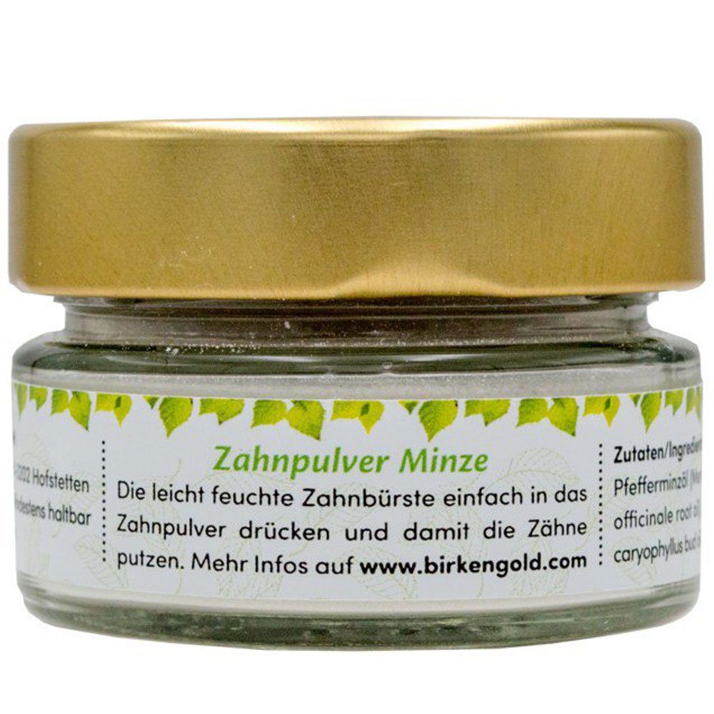 Birkengold Duftöl Zahnpulver Minze Glas, Gold, 30 g