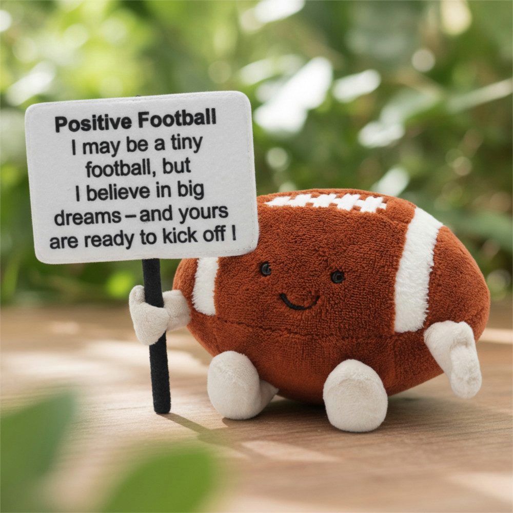 40YARDS Dekokissen American Football Glücksbringer Positive Football Kuscheltier, Weiches Plüschkissen in Football Form – mit Motivationsschild