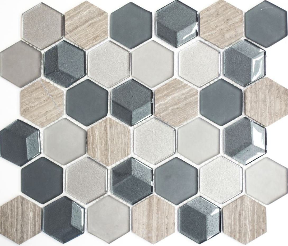 Mosani Mosaikfliesen Naturstein Glasmosaik Mosaikfliesen Hexagonal anthrazit hellgrau