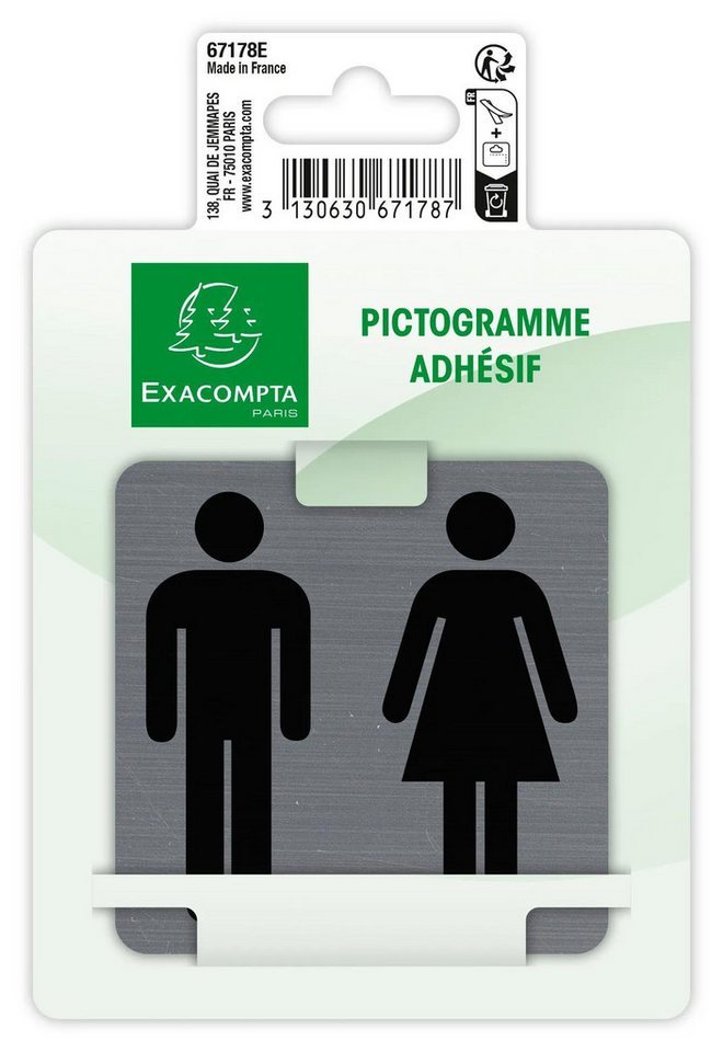 Thumbnail - EXACOMPTA Warnschild Hinweisschild selbstklebend Toilette Damen/Herren 75x75 cm Grau 67178E