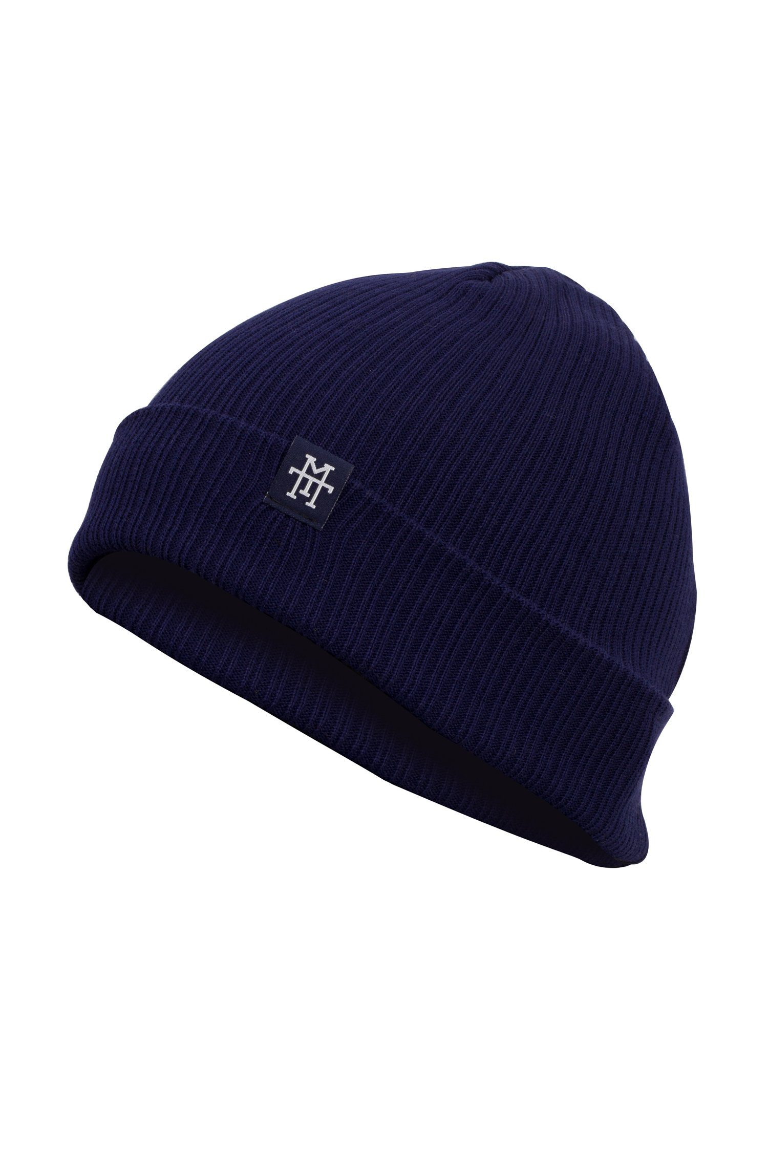 Manufaktur13 Beanie Double Sided Cotton Beanie - 2-in-1 Slouch/ Cuffed Baumwolle Mütze Navy