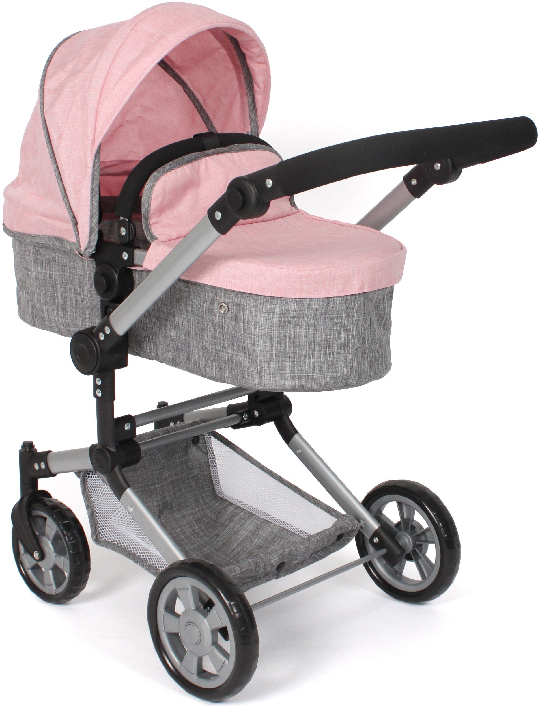 CHIC2000 Kombi-Puppenwagen Linus, Melange Grau-Rosa, (Set), mit Babywanne u günstig online kaufen