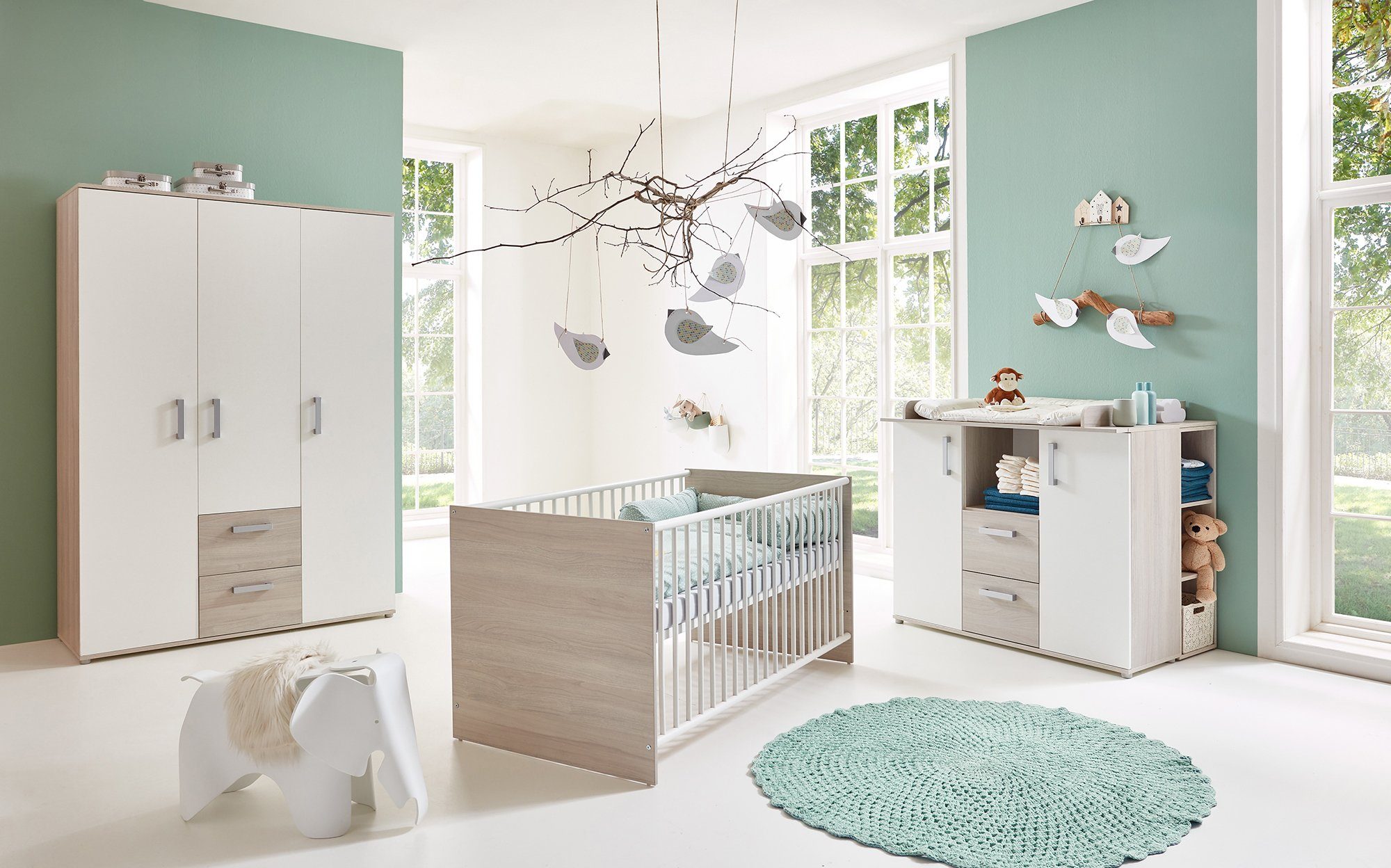 arthur berndt Babyzimmer-Komplettset Jonas, (Set, 4-St., Kinderbett, Regal,  Schrank, Wickelkommode), Made in Germany; mit Kinderbett, Regal, Schrank  und Wickelkommode