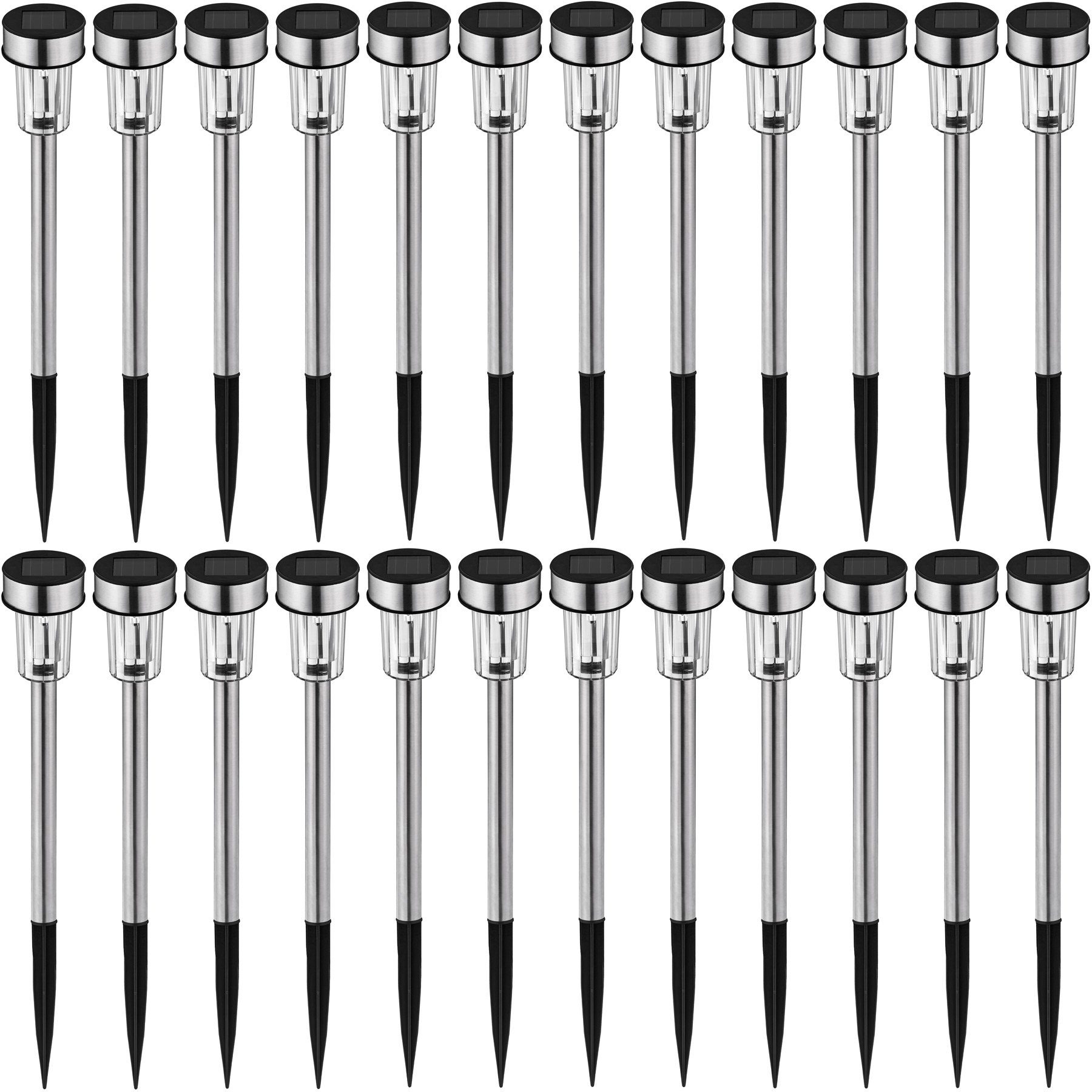 tectake LED Gartenstrahler 24er-Set LED-Solarleuchten, Maße: 4,7 x 37 cm, bunt leuchtend, Einschaltautomatik bei Dämmerung, LED, Bunt, Wasserdicht, inklusive Erdspieß und automatischer Einschaltung