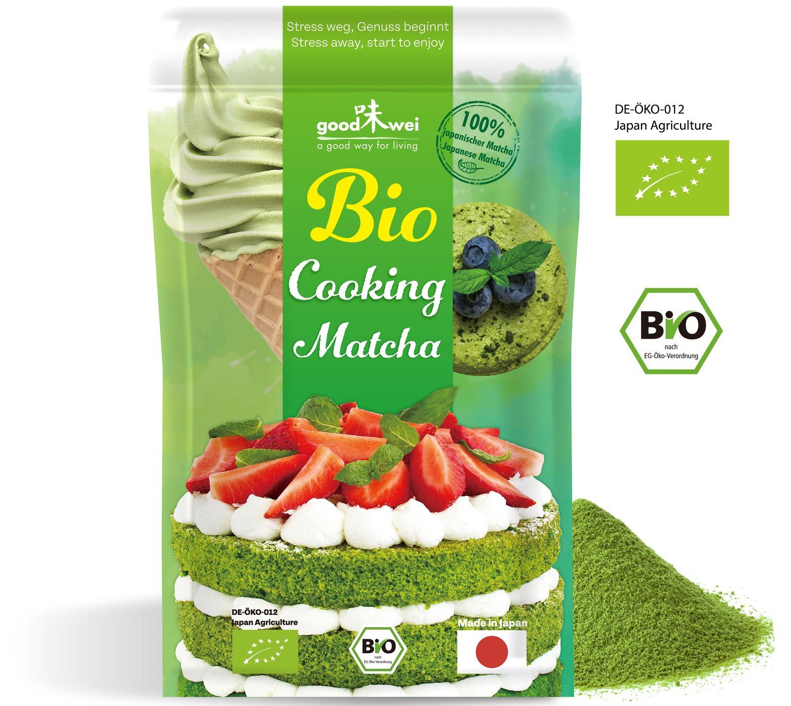 Goodwei Tee Japanischer Bio Matcha Tee Culinary Grade - Pulver zum Backen, Kochen, 100 g
