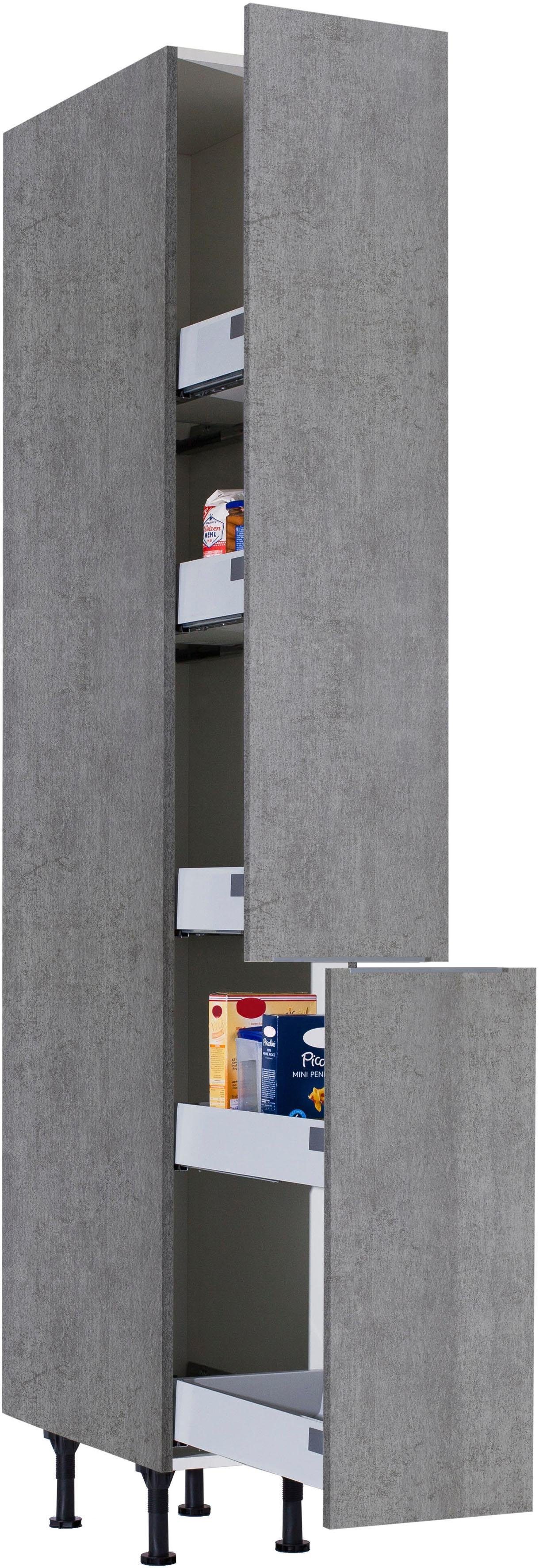 cm | Breite Soft-Close-Funktion, Tara 30 mit betonfarben Ablagen, 2 OPTIFIT und 5 Vollauszügen betonfarben Apothekerschrank