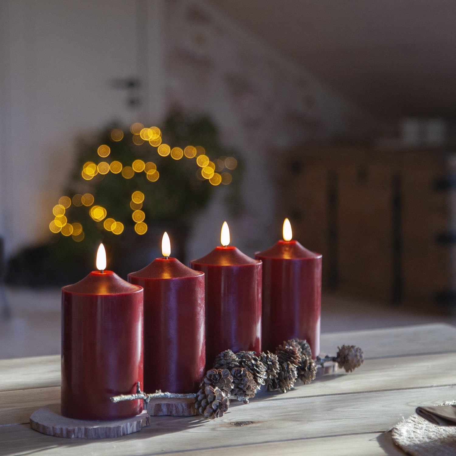MARELIDA LED-Kerze LED Kerzenset Adventskerzen Weihnachten Echtwachs Timer rot 4 Stück (4-tlg)