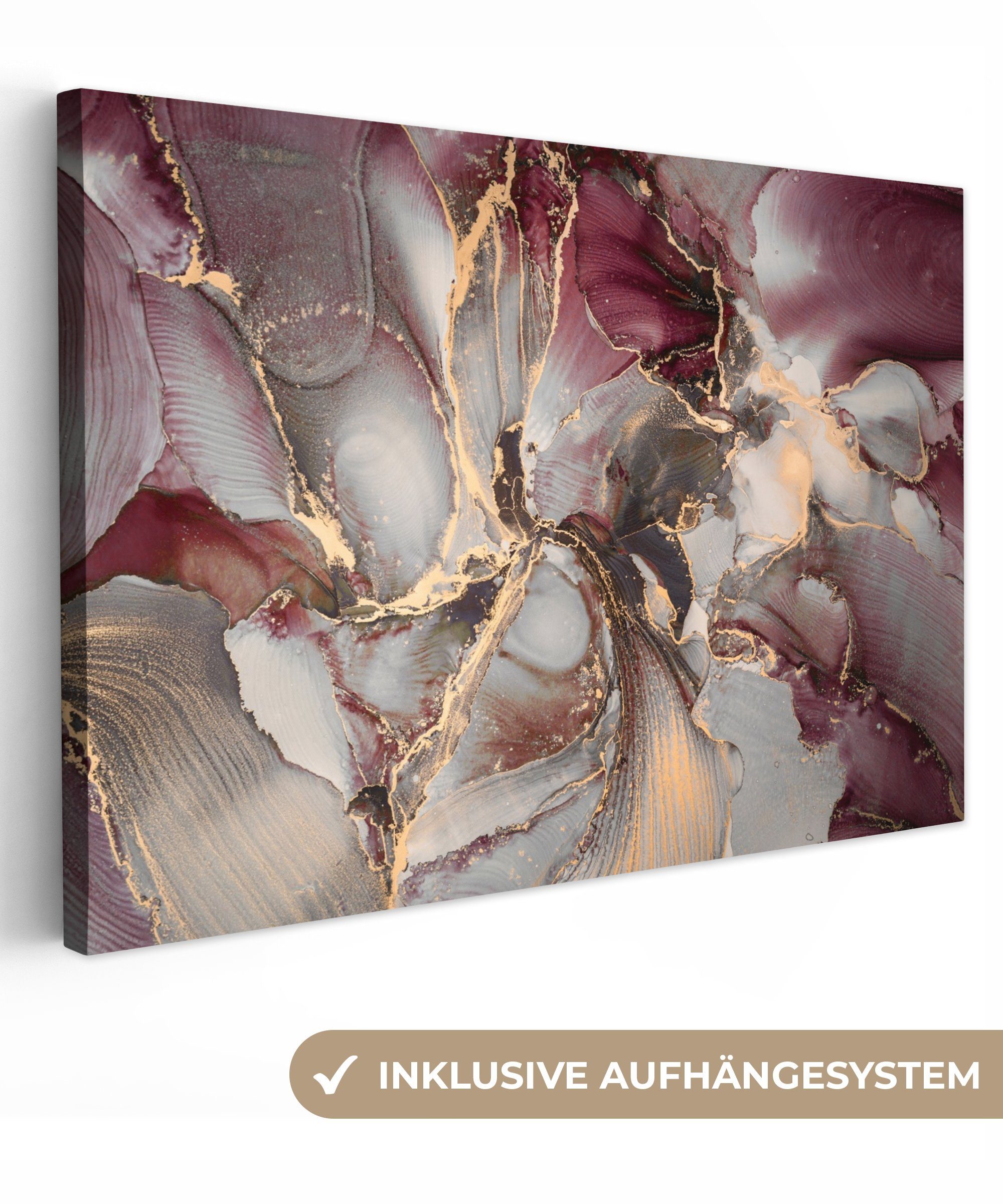 OneMillionCanvasses® Leinwandbild Gold - Marmor - Lila, Fotodruck (1 St), Wandbilder Wohnzimmer Schlafzimmer 90x60 cm