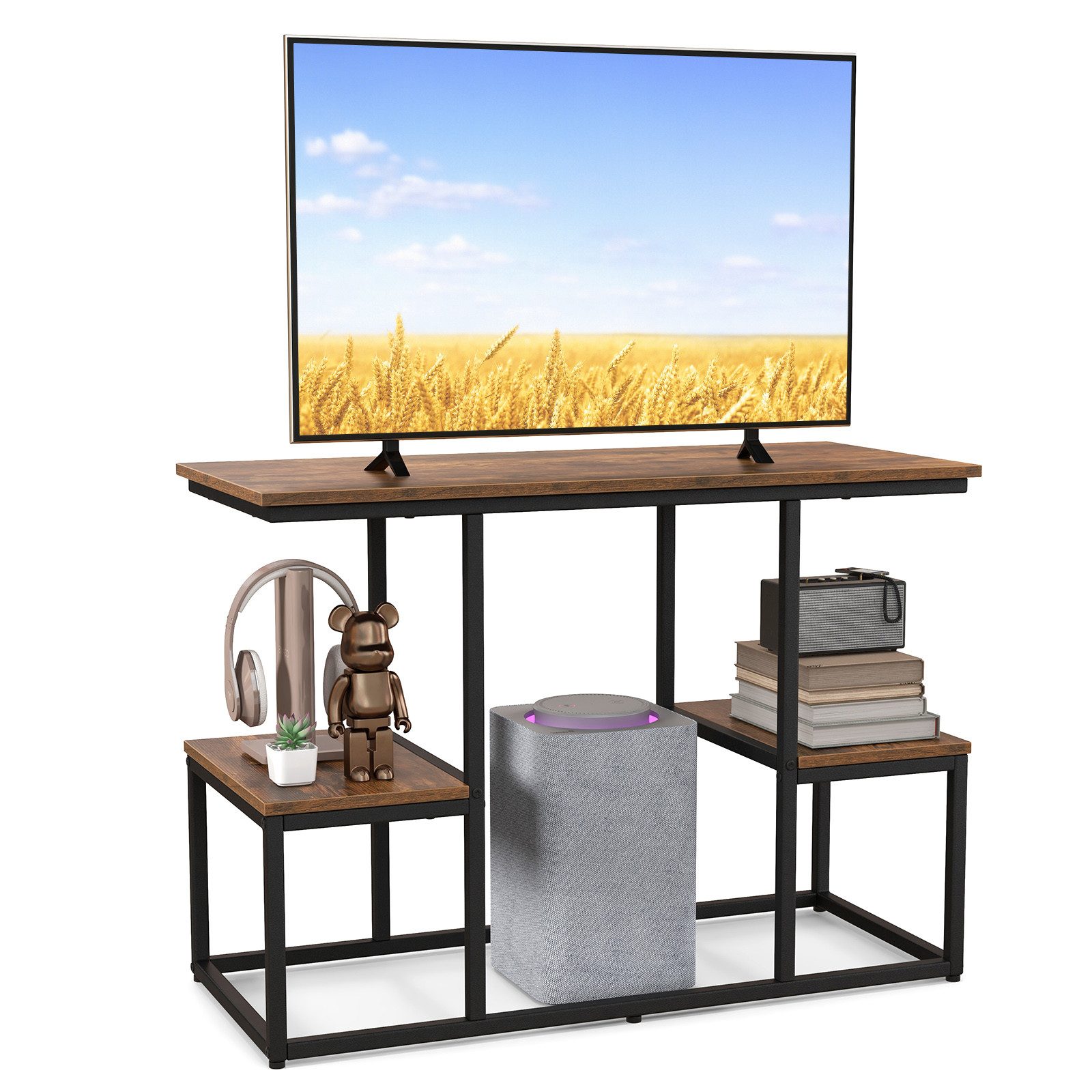 COSTWAY TV-Regal, für 50-Zoll, Konsolentisch mit offenen Ablagen, 108cm Holz