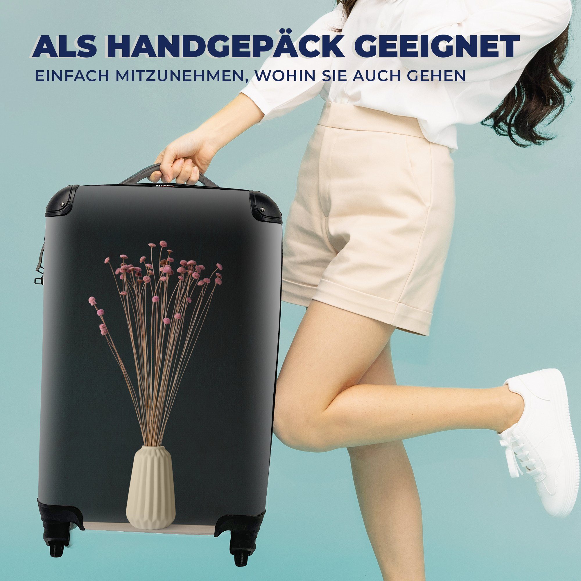 Handgepäck Rollen, Handgepäckkoffer Blumen Reisekoffer 4 mit Trolley, Ferien, Reisetasche - Stilleben, - für rollen, Rosa MuchoWow