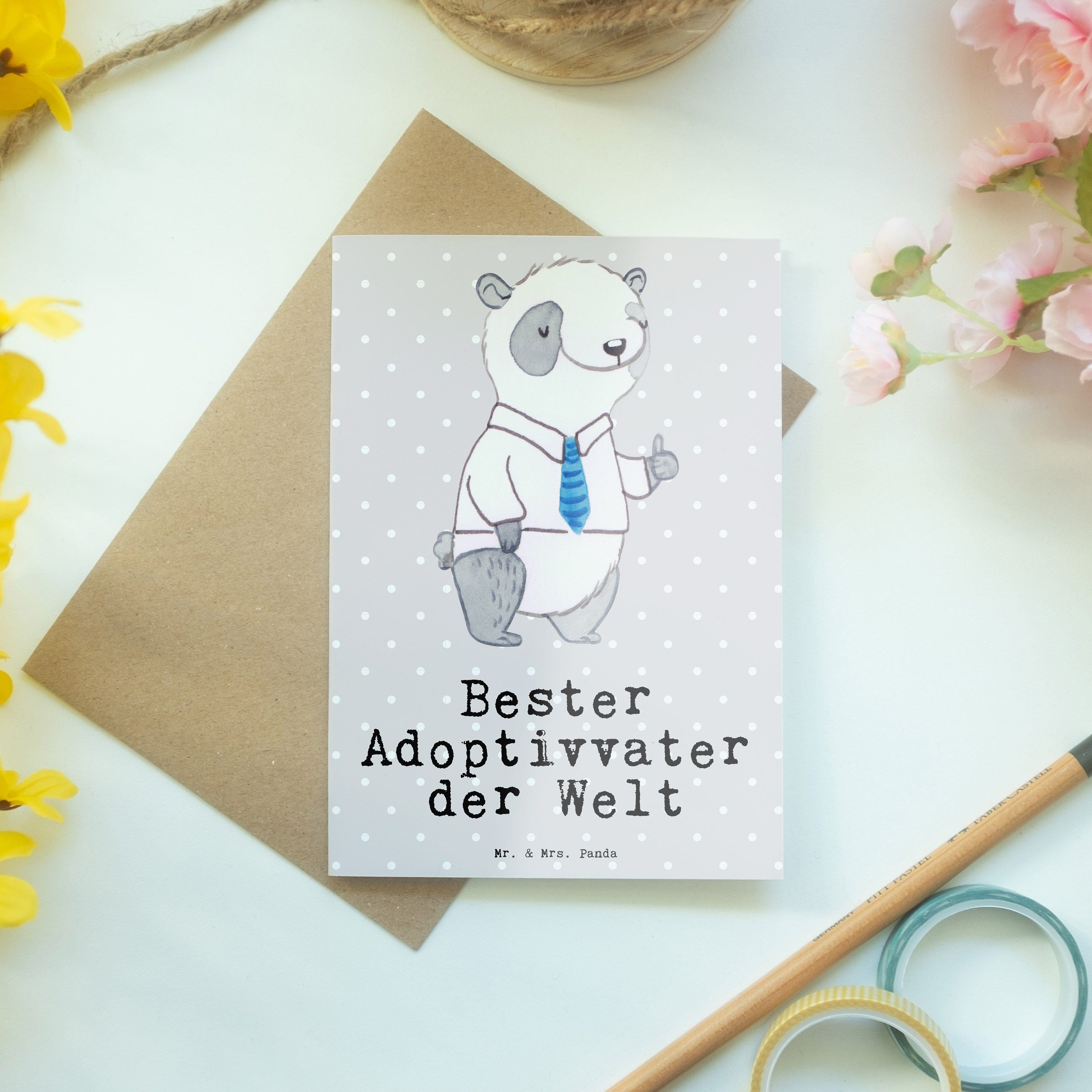 Pastell Panda & Mr. - Welt Grau Karte Mrs. Adoptivvater Bester Geschenk, Panda Grußkarte der -