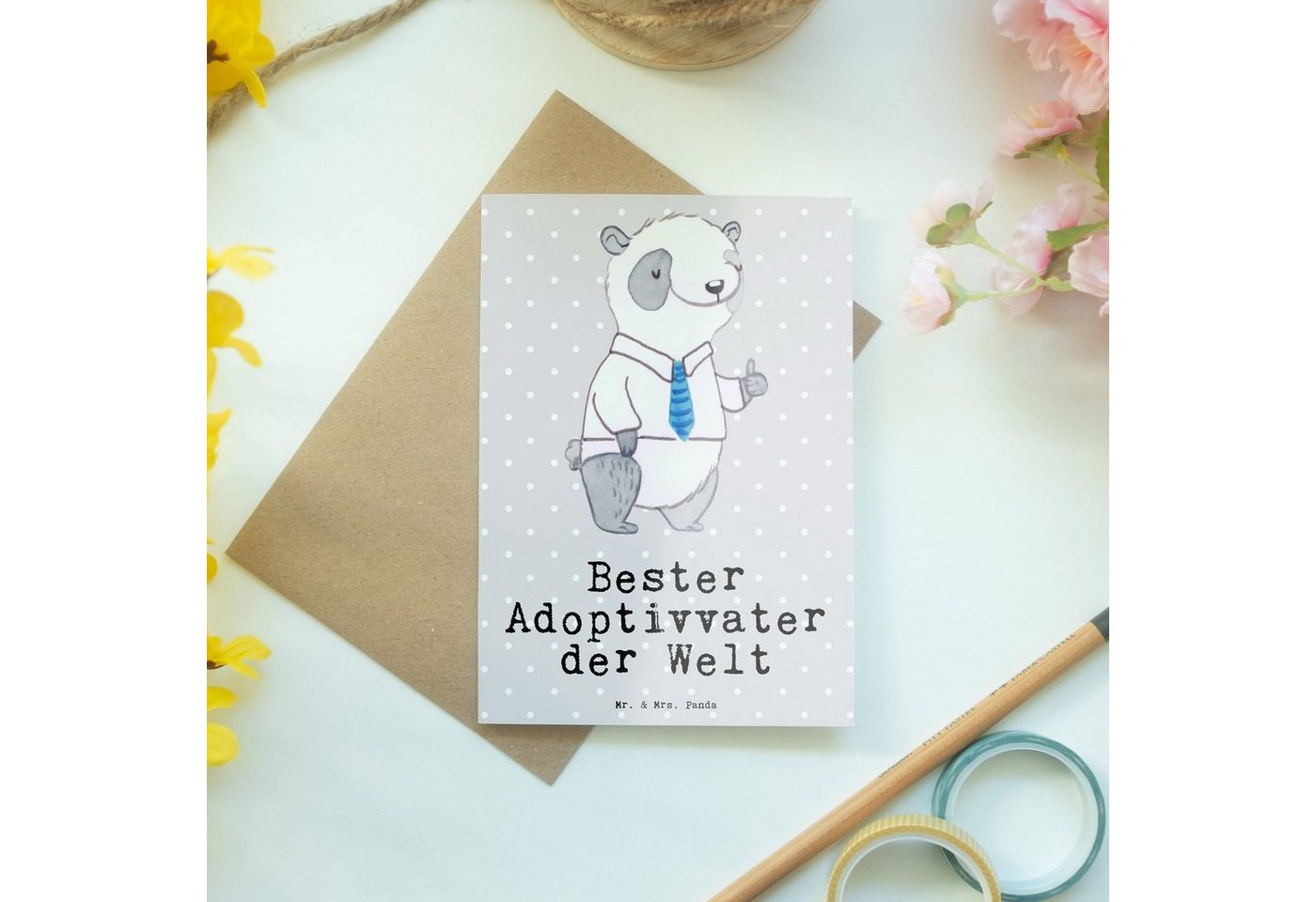 Thumbnail - Mr. & Mrs. Panda Grußkarte Panda Bester Adoptivvater der Welt - Grau Pastell - Geschenk, Einladu, Einzigartiges Design