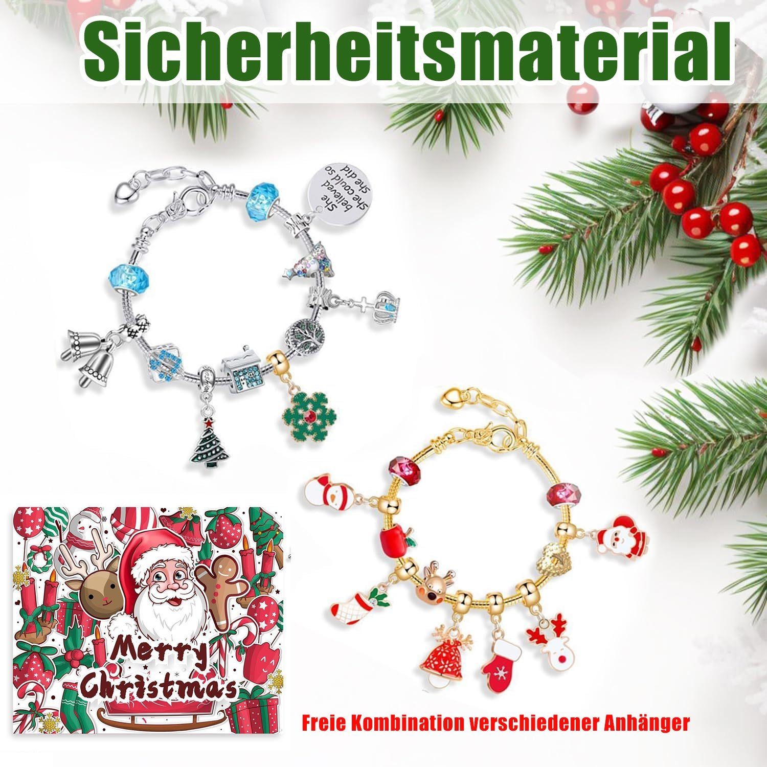 Armband DIY Anhänger Adventskalender Füllprozess Weihnachtskalender Sets, MAGICSHE 24 Rot Armband