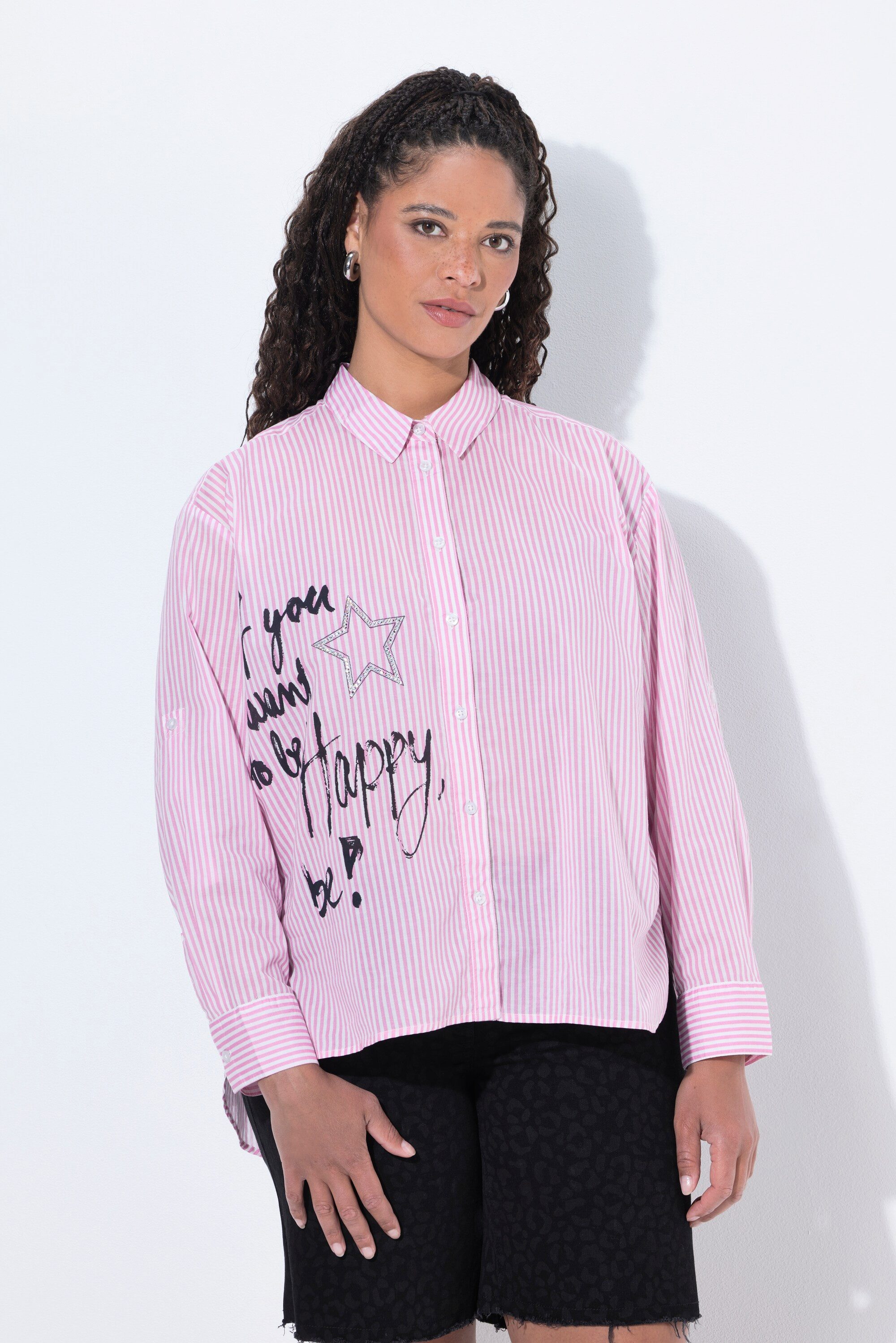 Hemdbluse Streifenbluse oversized Schriftzug