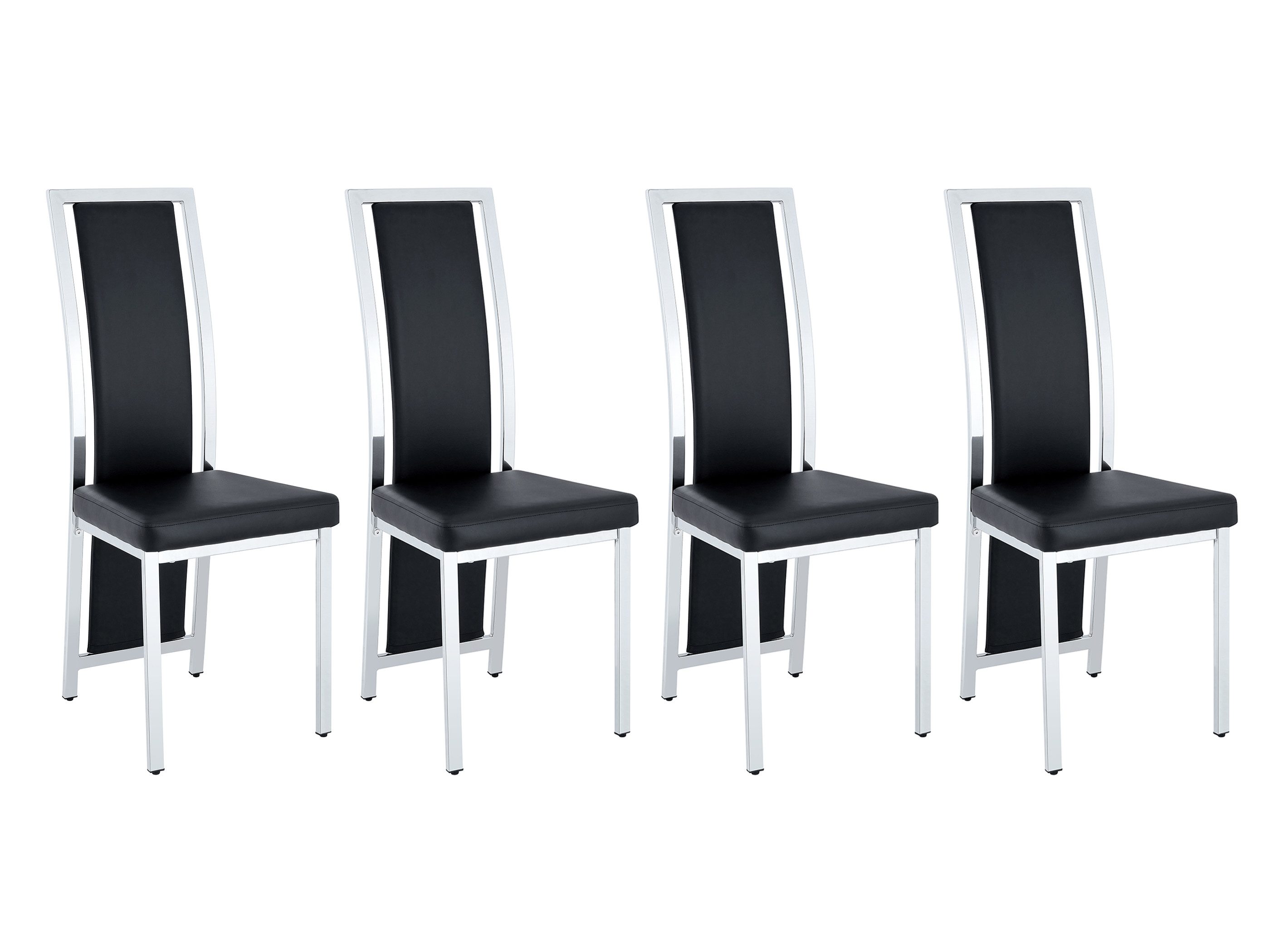 SeedWave Esszimmerstuhl Küchenstuhl-Set mit PU-Sitz, Hohe Gebogene Rückenlehne & Metallbeine, 4er Set. Metallrahmen, verstellbare Fußgleiter