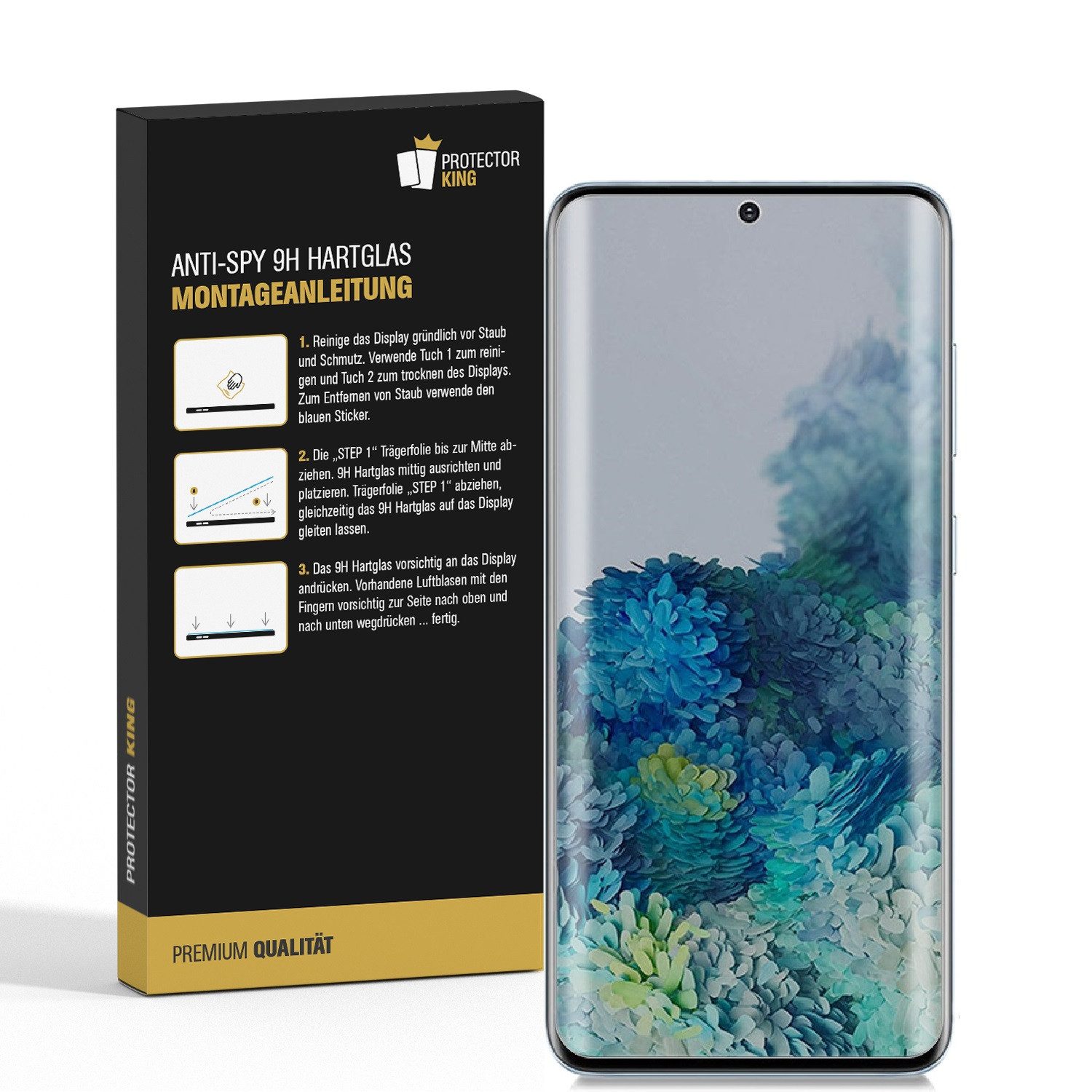 Protectorking Schutzfolie 2x Blickschutz 9H Panzerglas für Samsung Galaxy S20 Ultra FULL CURVED, (2-Stück), Displayschutz, Schutzglas ANTI-SPY PRIVACY BLICKSCHUTZ 9H Härte