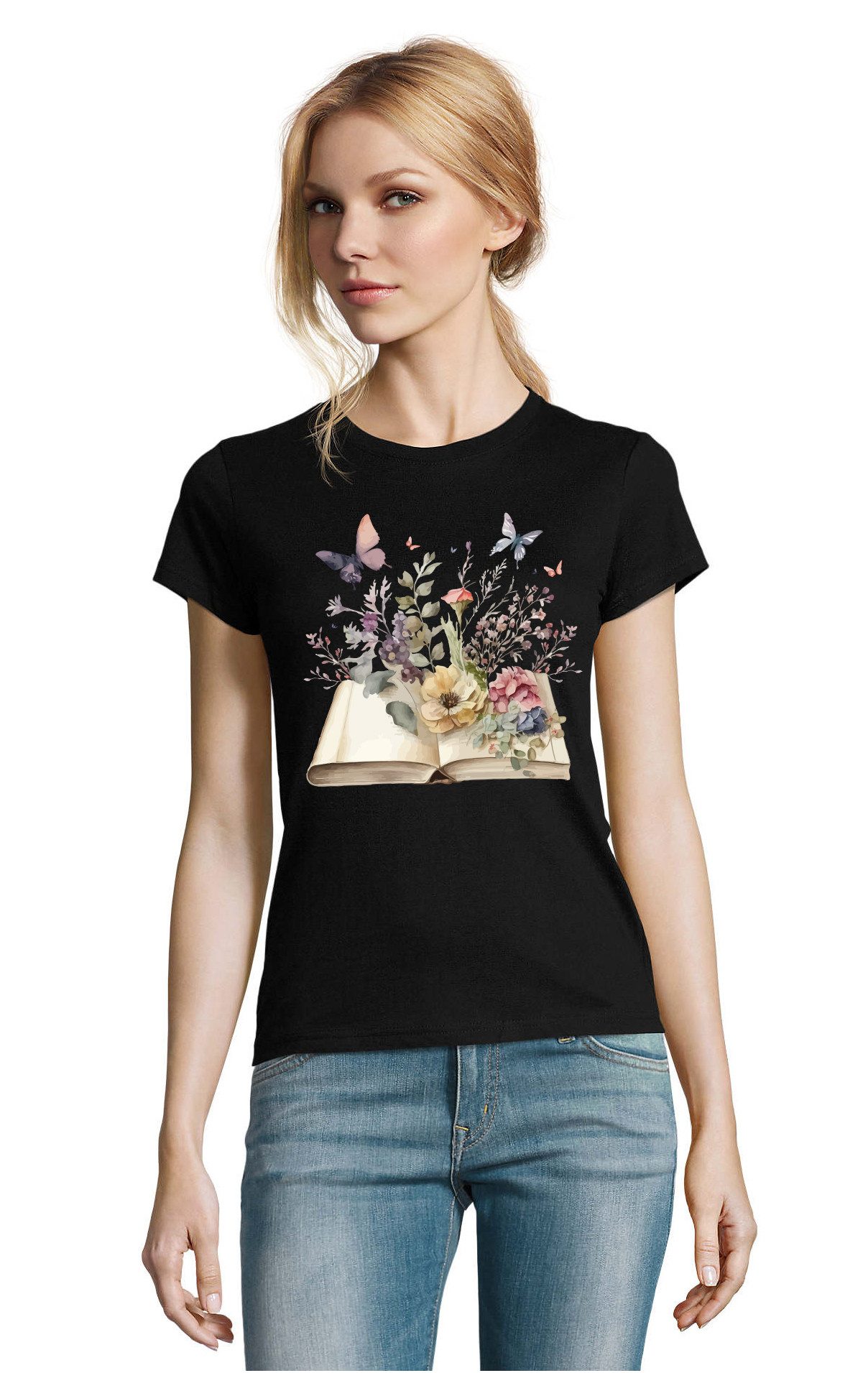 Blondie & Brownie T-Shirt openBooksFlowers D Tee Damen T-Shirt Blütenbuch Print (Einzelartikel, Einzelartikel) openBooksFlowers D Tee Blütenbuch Motiv