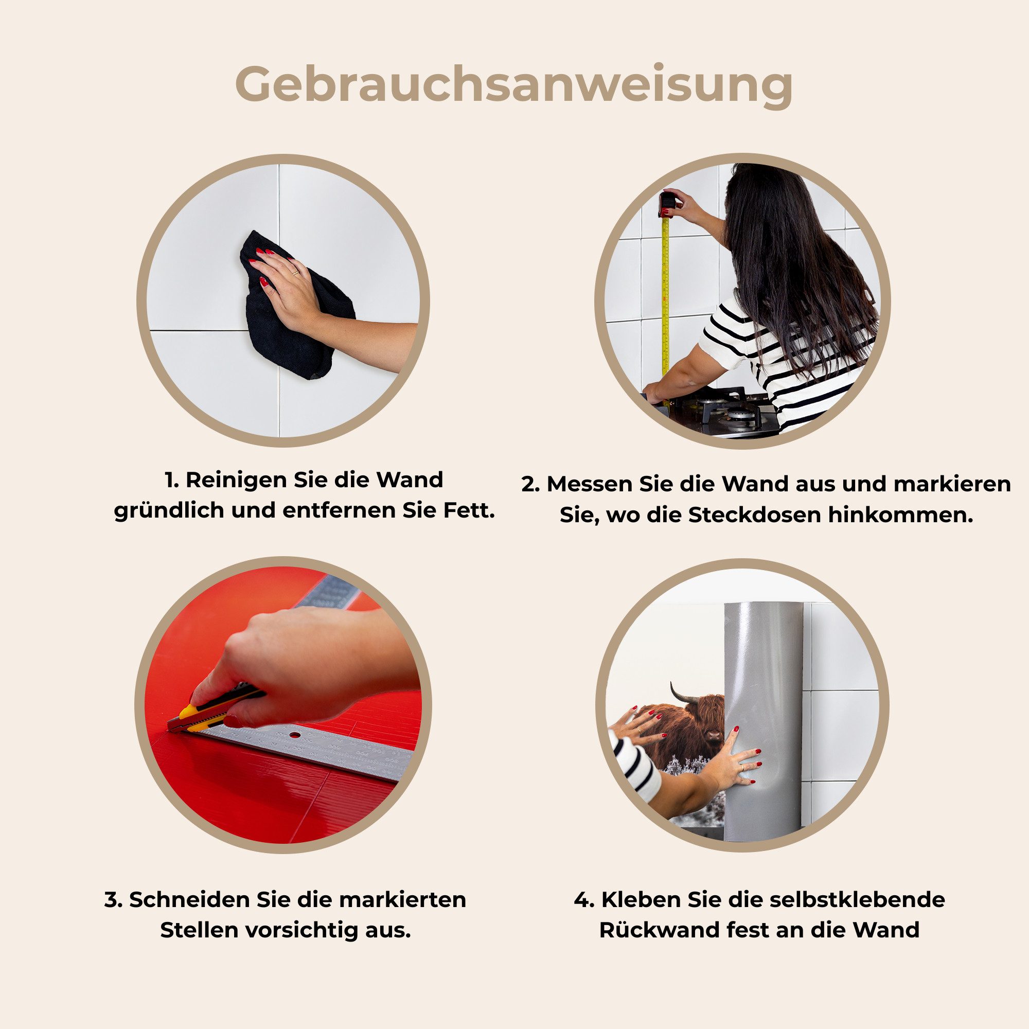 KitchenYeah Küchenrückwand selbstklebend Schottischer Hochländer - Tier - Natur - Weiß, (1-tlg), Spritzschutz, Küche, Rückwand, Küchenwand, Küchenfront, 80x60 cm