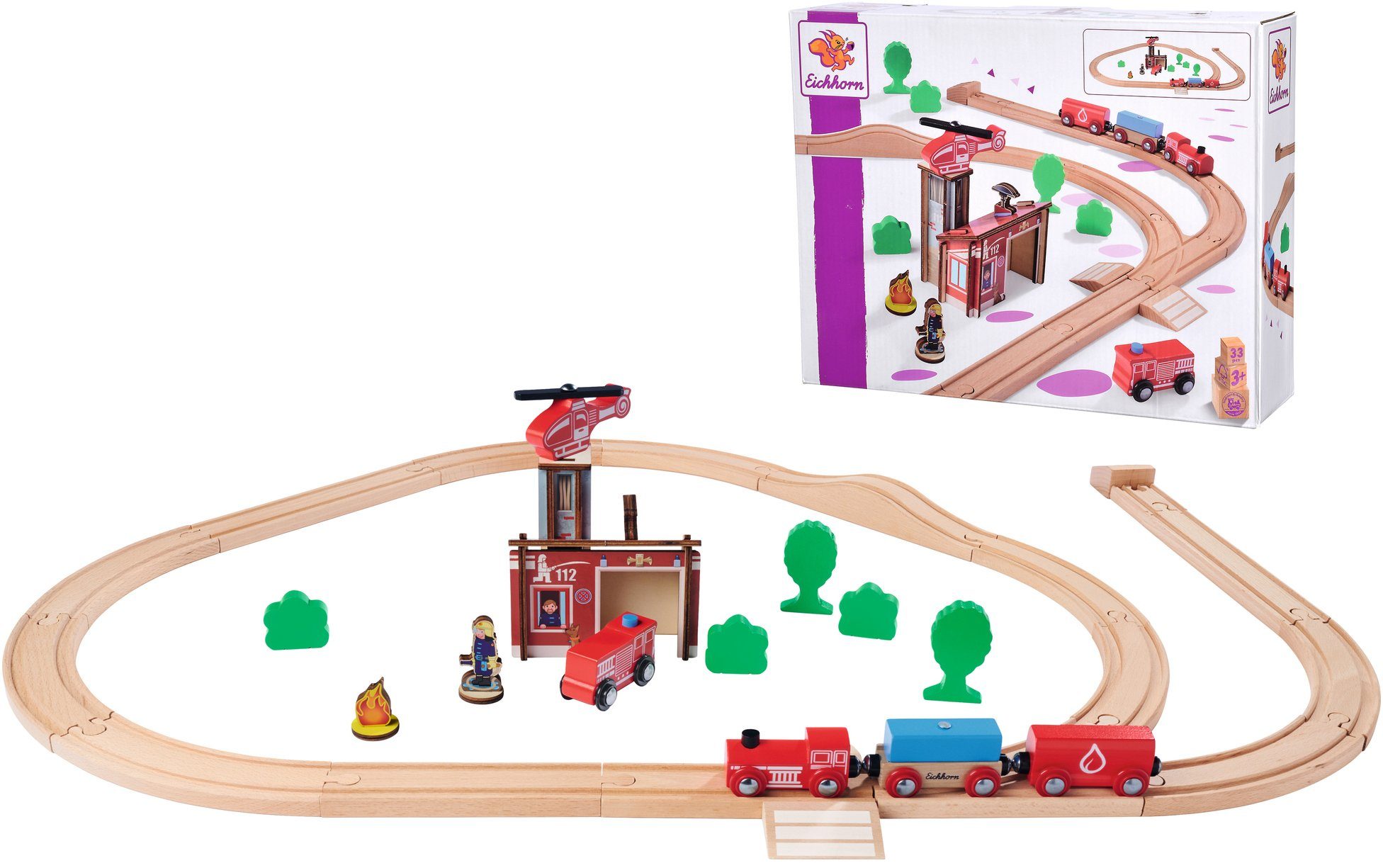 Eichhorn Spielzeug-Eisenbahn Holzspielzeug, Feuerwehr, (Set, 33-tlg), FSC®- schützt Wald - weltweit