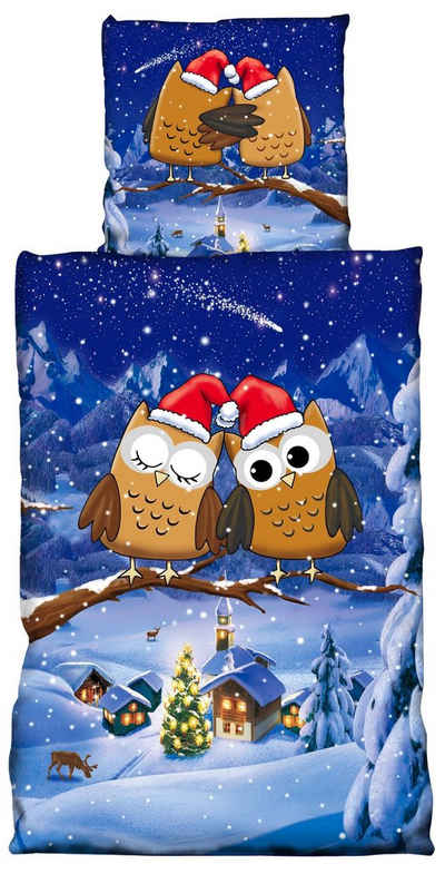 Bettwäsche »Winter Eulen«, One Home, Weihnachten und Winterdorf, kuschelig flauschig warmes Fleece 2 Teilig