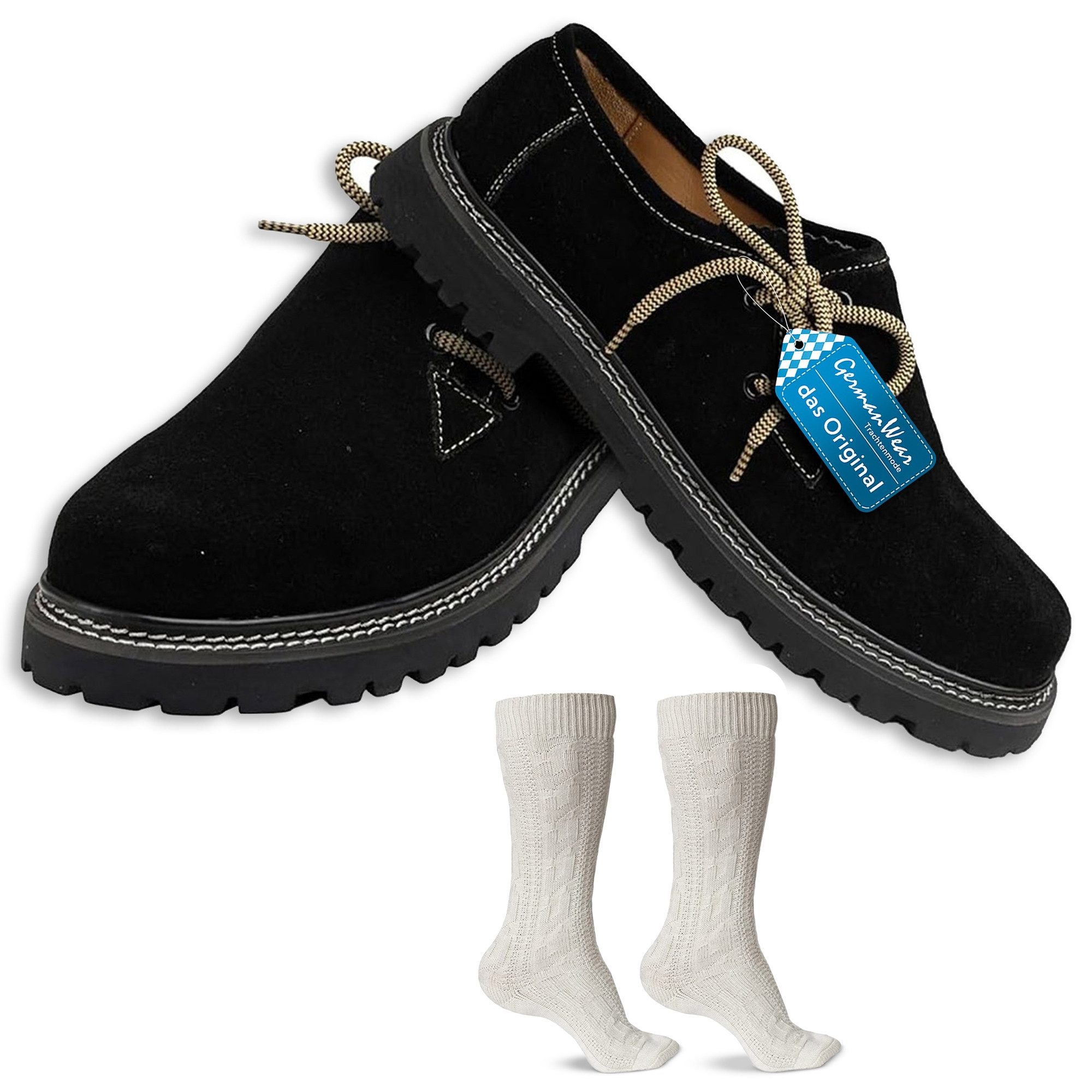German Wear GW1800VL+GW200 Set Natur Haferlschuh (Spar-Set, 2er-Set) Trachtenschuhe + Trachtensocken Set Haferlschuhe mit socken