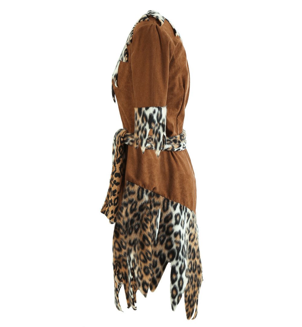 Fries Kostüm Damen Steinzeitfrau Steinzeit Kleid mit Gürtel Karneval Fasching